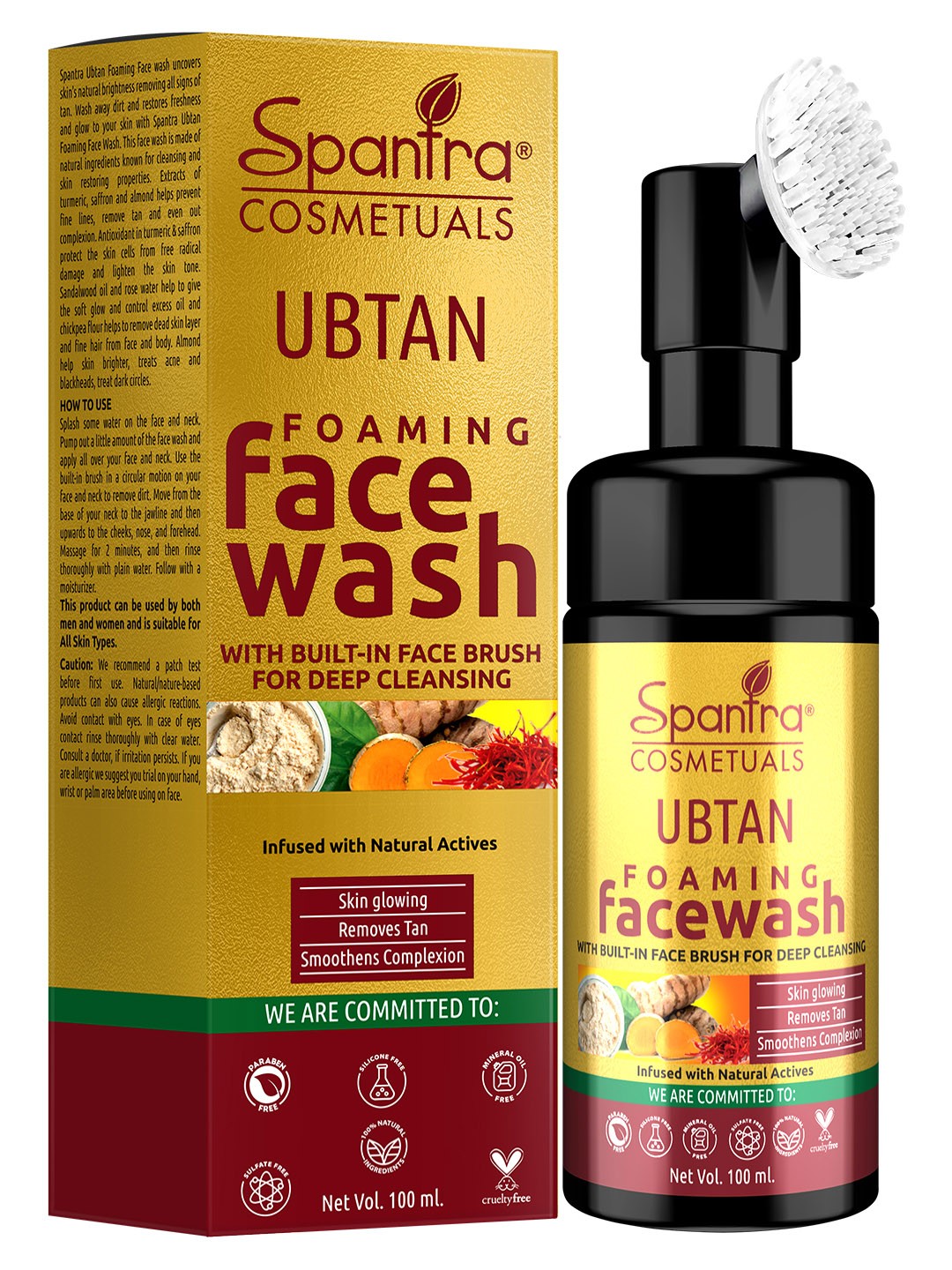 

Spantra Ubtan Foaming Face Wash with Built-in face brush for deep Cleaning-100ml, Gold