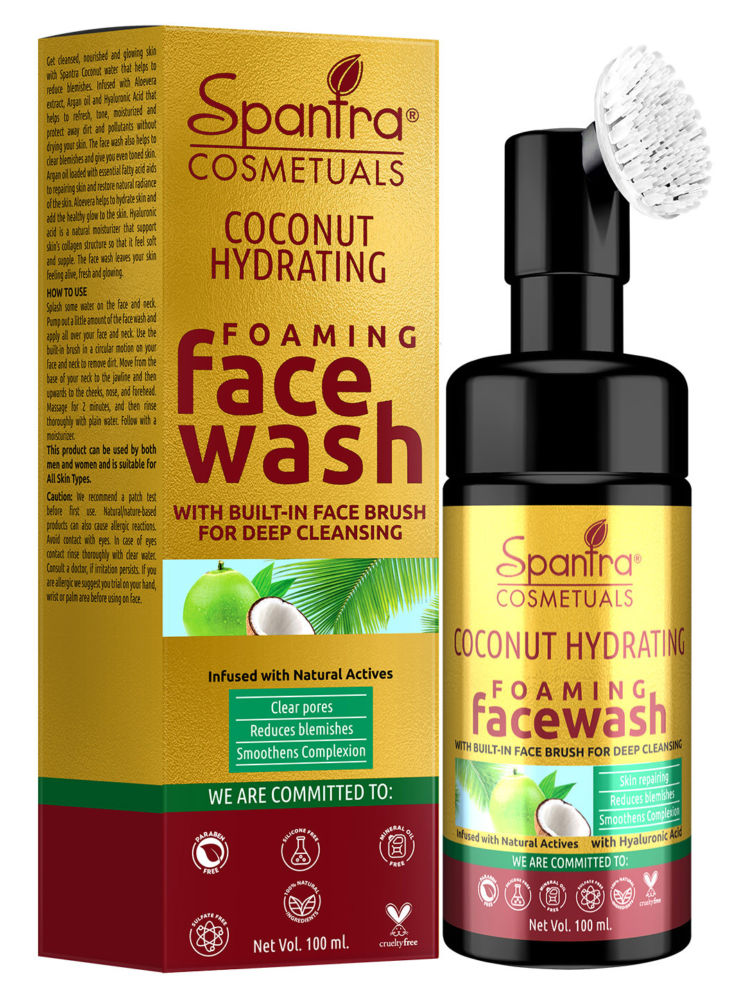

Spantra Gold Coconut Hydrating Foaming Face Wash With Built In Brush- 100 ml
