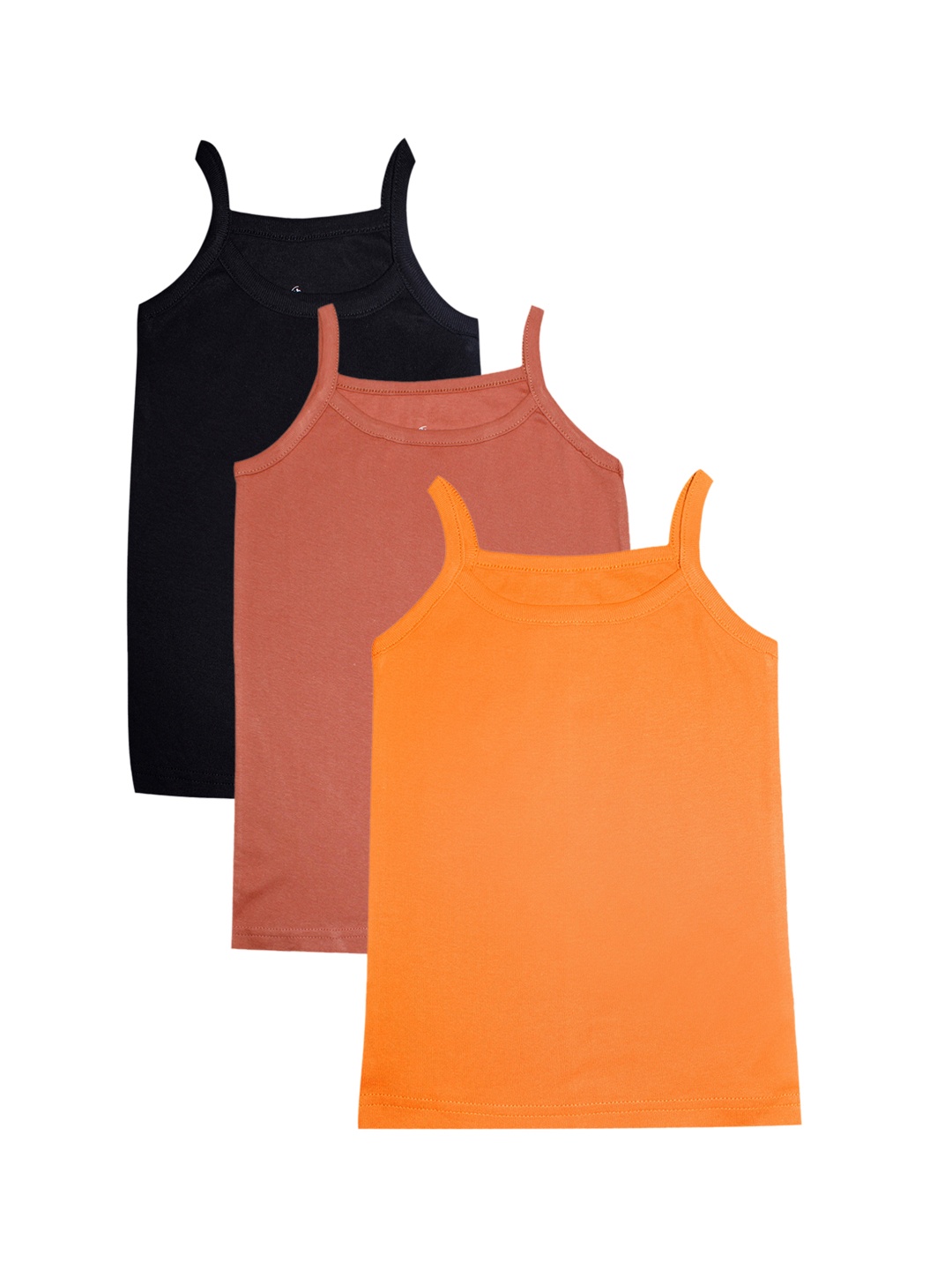 

KiddoPanti Girls Pack of 3 Brown & Black Solid Cotton Knitted Tank Top