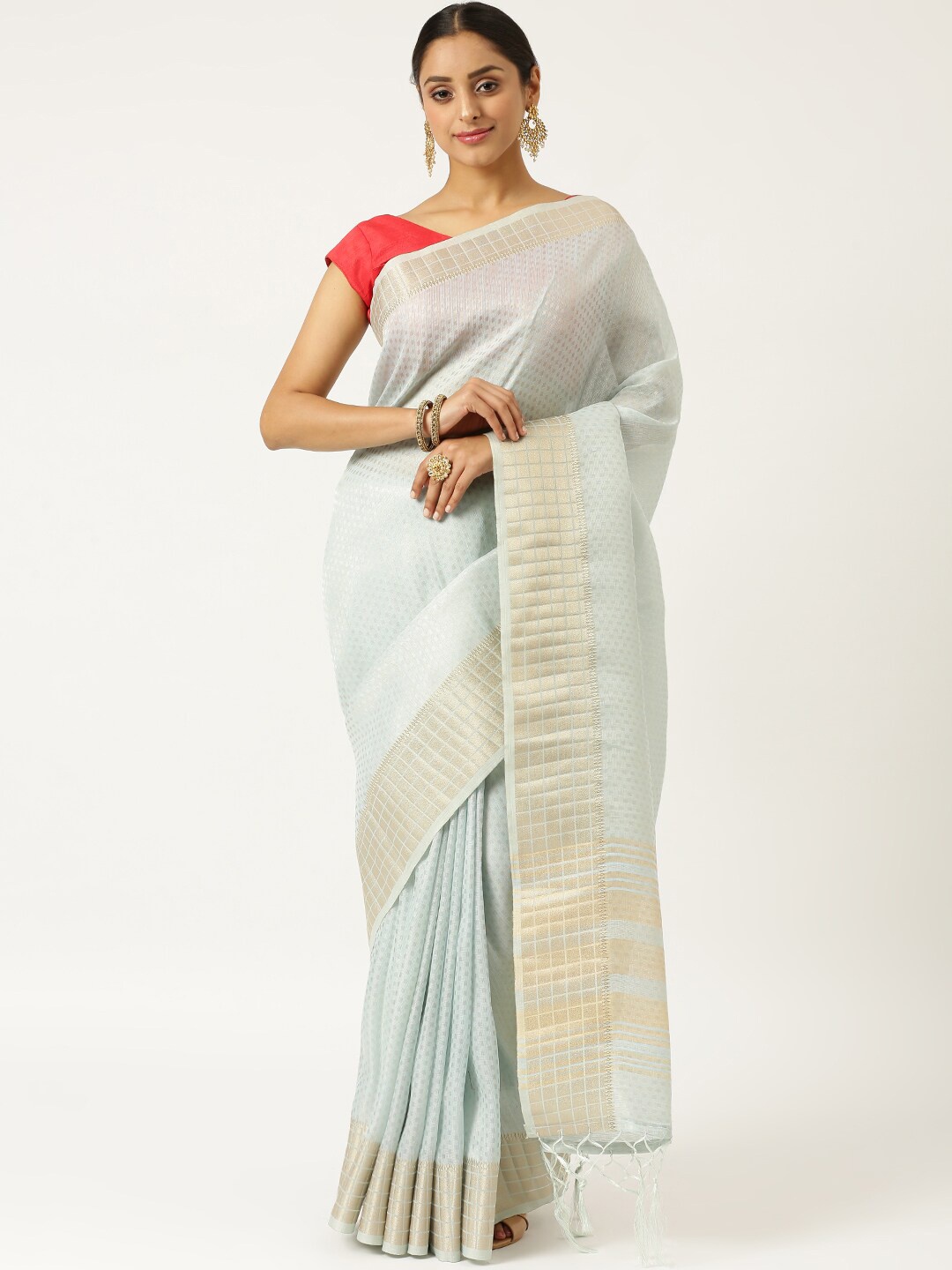 

KARAGIRI Blue & Gold Woven Design Zari Organza Saree