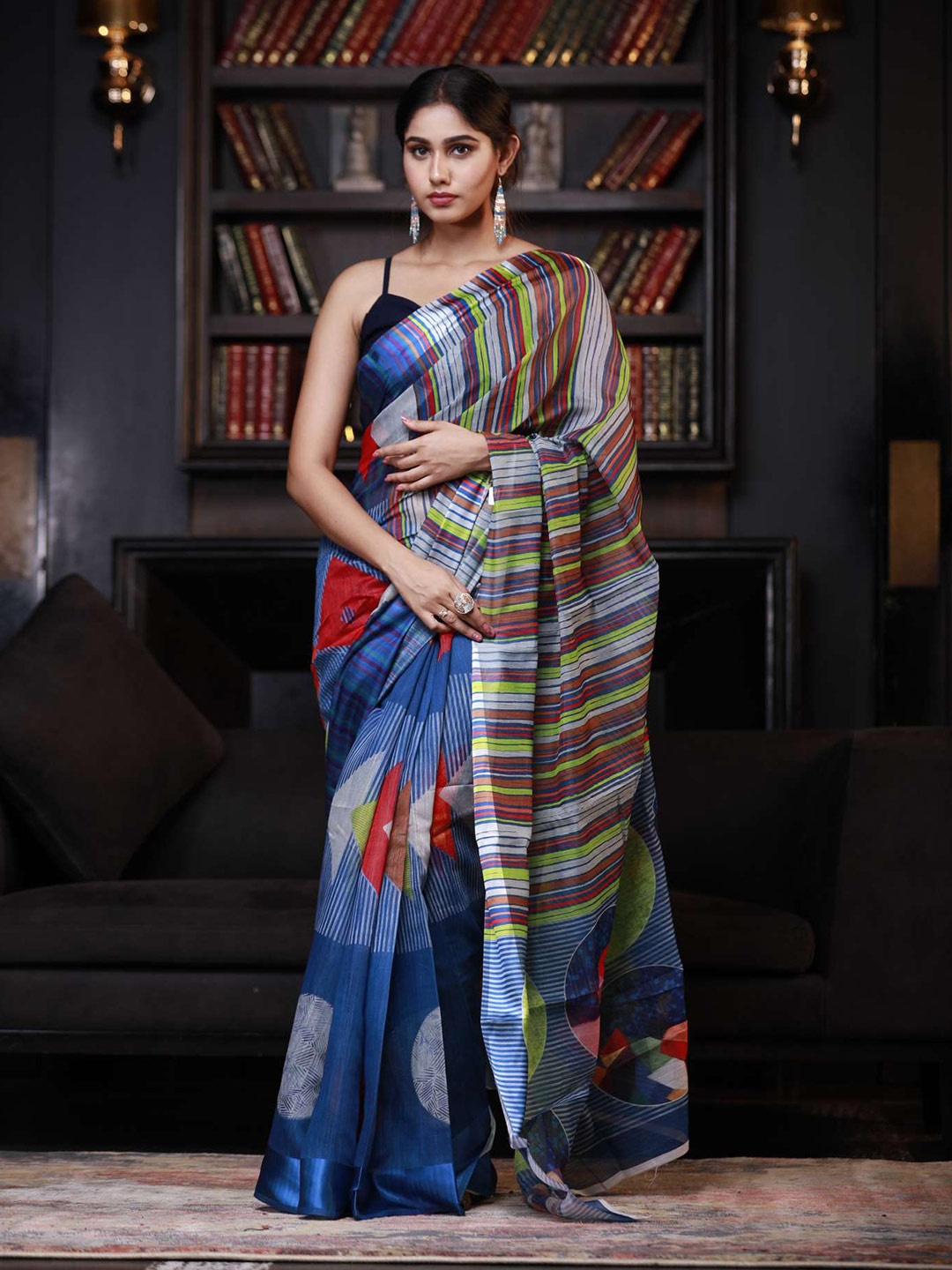 

KARAGIRI Blue Digital Printed Polycotton Saree