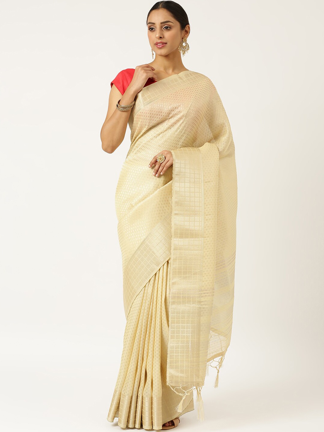

KARAGIRI Beige Woven Design Organza Saree