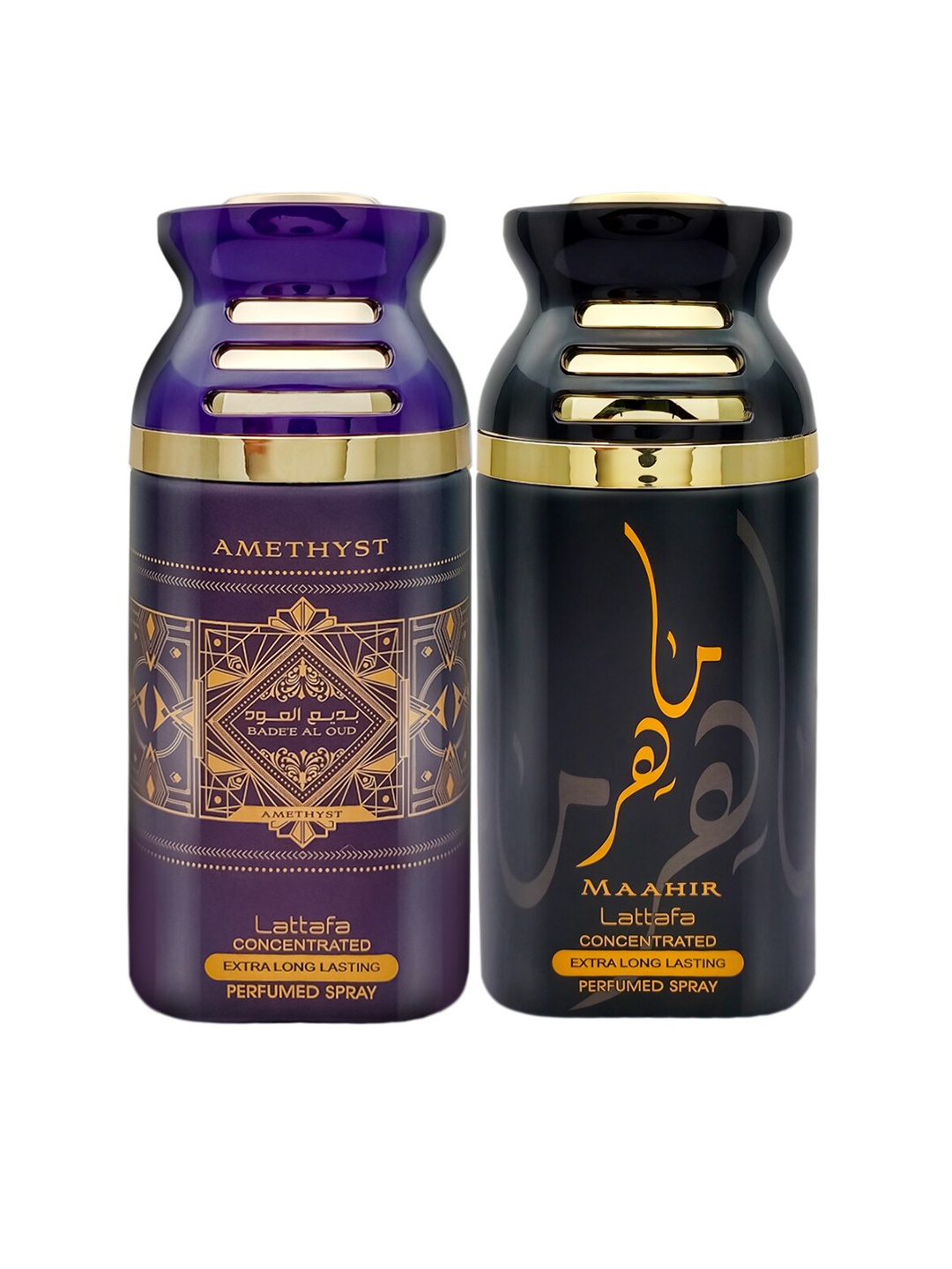 

Lattafa Set of 2 Maahir Gold & Badee Al Oud Perfumed Spray Body 250ml
