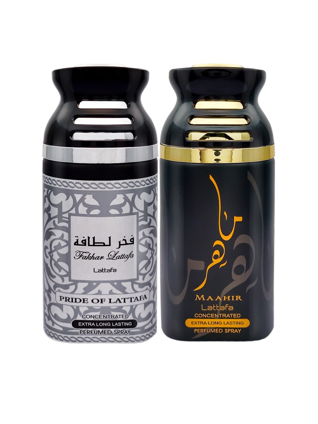 

Lattafa Fakhar Pride of Lattafa & Maahir Pack of 2 Perfumed Body Spray 250ml each, Silver