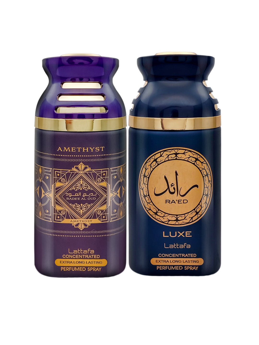 

Lattafa Purple Pack of 2 Badee Al Oud & Raeed Luxe Perfumed Spray 250ml each