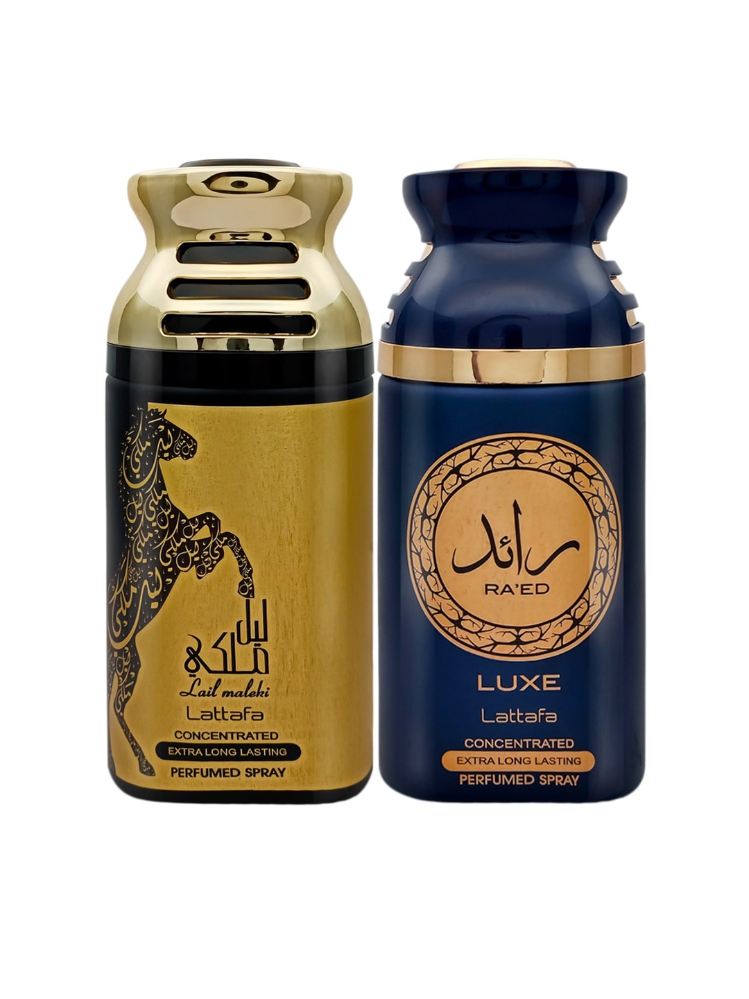 

Lattafa Pack of 2 Lail Maleki & Raeed Luxe Perfumed Body Spray - 250ml Each, Gold