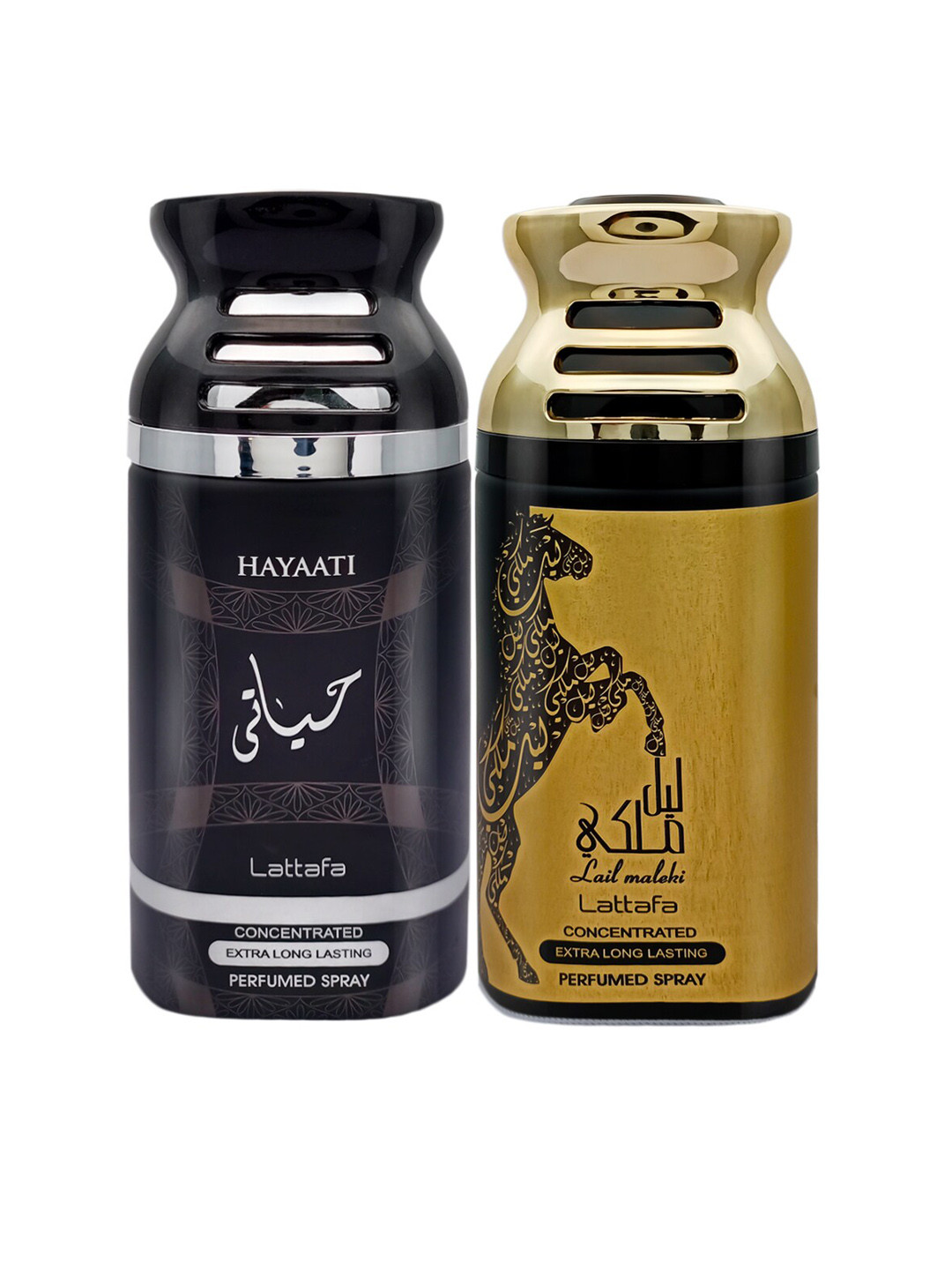 

Lattafa Hayaati & Lail Maleki Pack of 2 Perfumed Body Spray 250ml each, Black