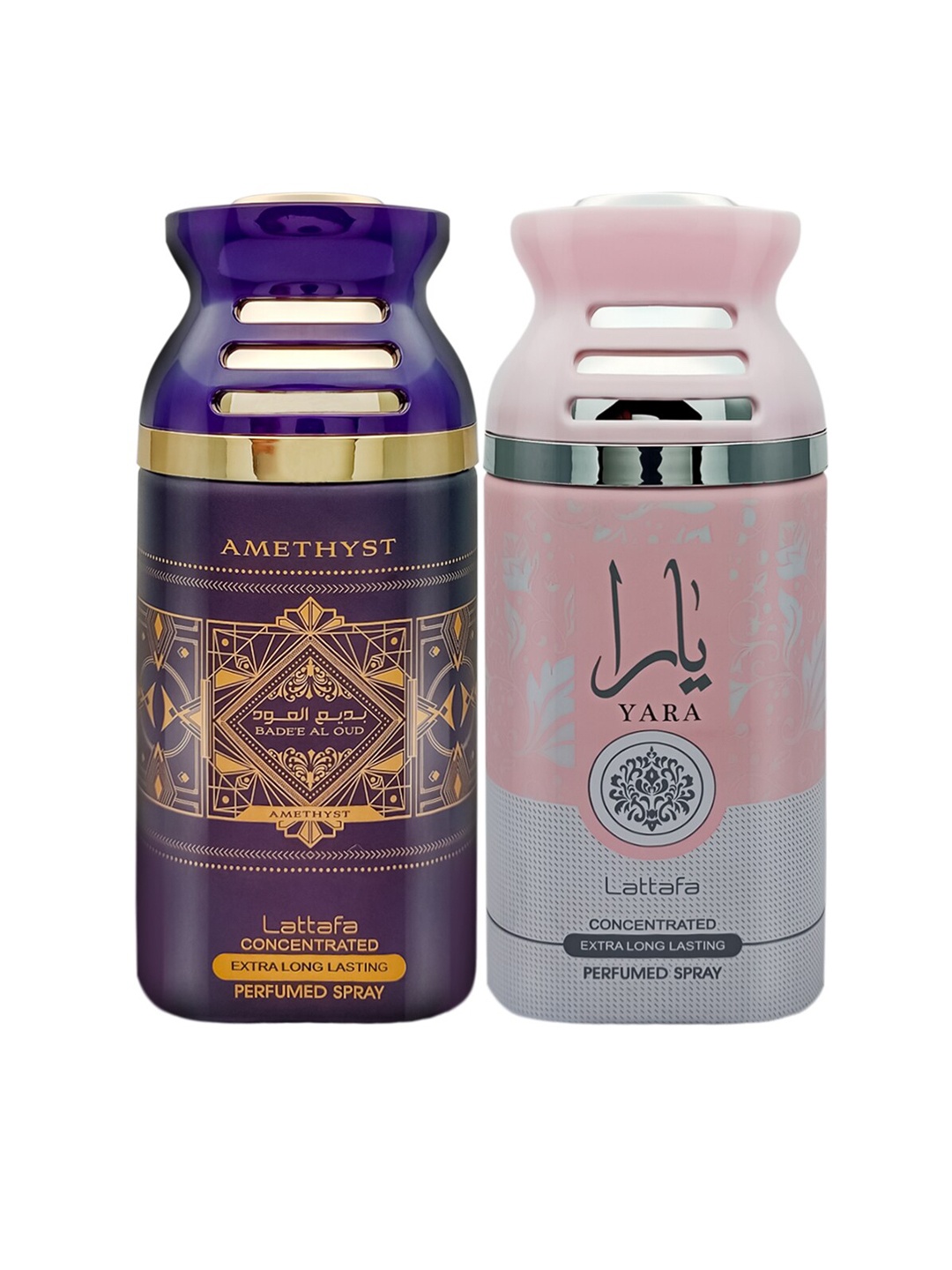 

Lattafa Pack of 2 Badee Al Oud & Yara Perfumed Spray - 250ml Each, Purple