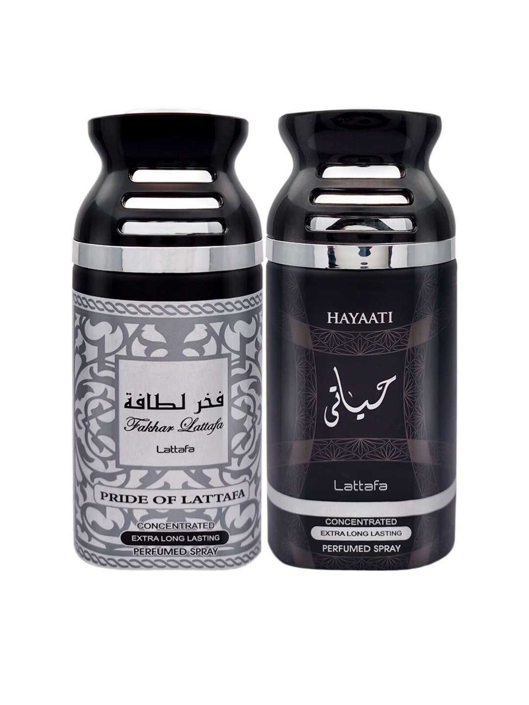 

Lattafa Adults Pack Of 2 Black Pride of Lattafa & Hayaati Perfumed Spray Body - 250 ml, Silver