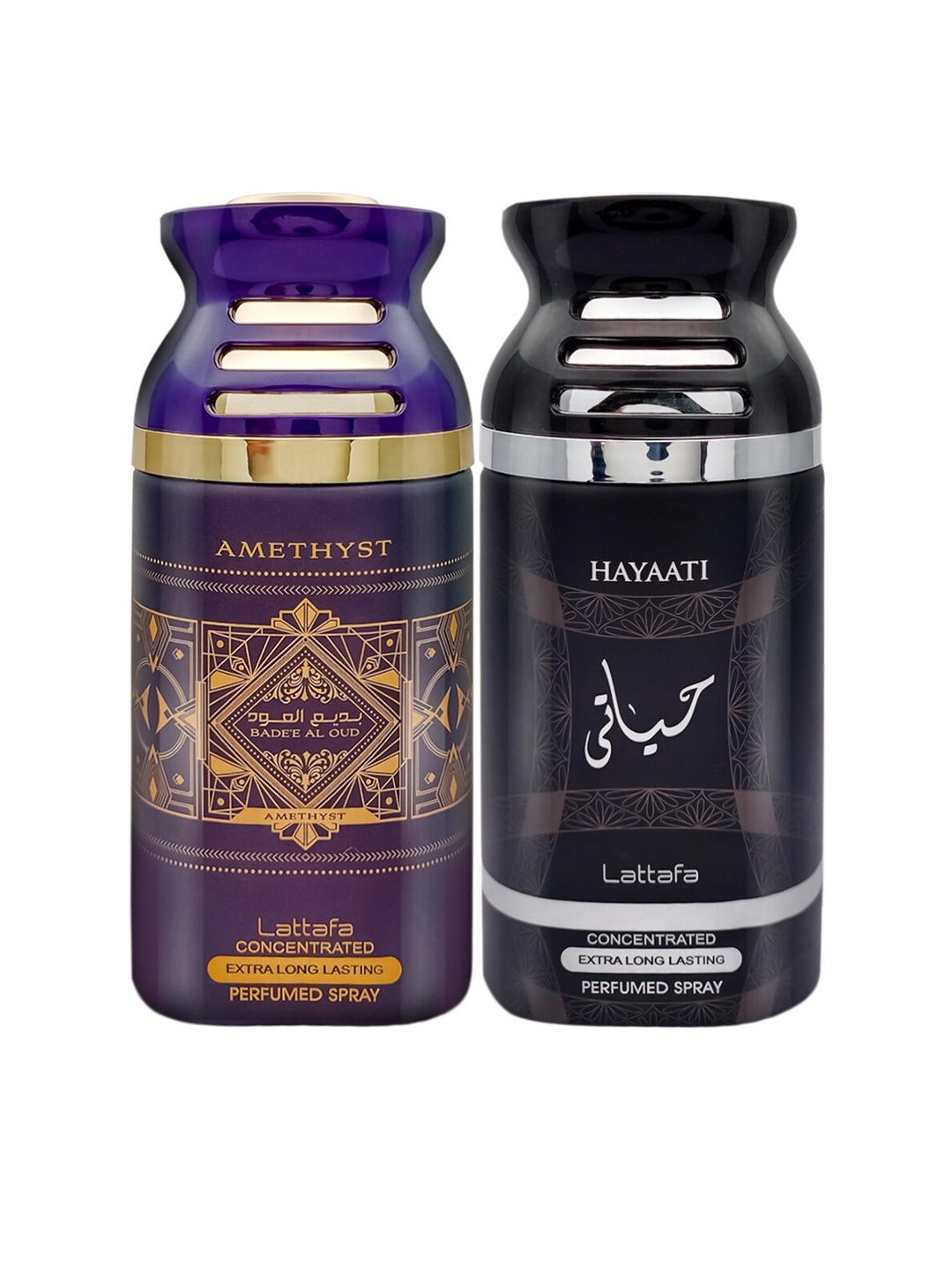 

Lattafa Pack of 2 Badee Al Oud & Hayaati Concentrated Perfumed Spray Body - 250ml Each, Purple