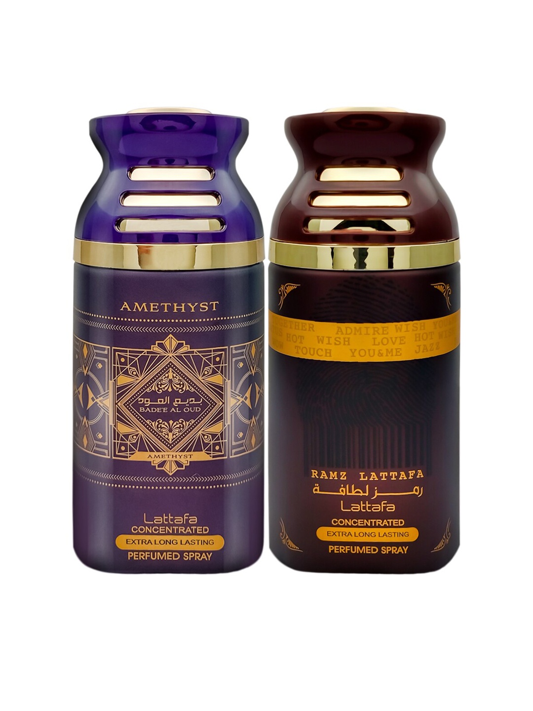 

Lattafa Set of 2 Badee Al Oud (Amethyst) & Ramz Gold Perfumed Spray Body, Purple
