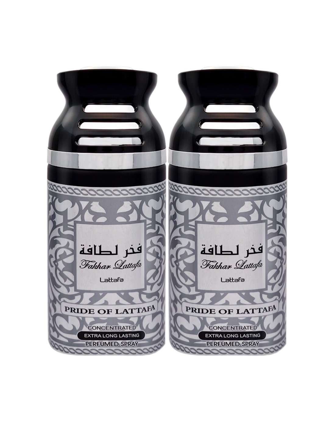 

Lattafa Set of 2 Fakhar Black Pride Concentrated Perfumed Body Spray - 250ml Each, Silver
