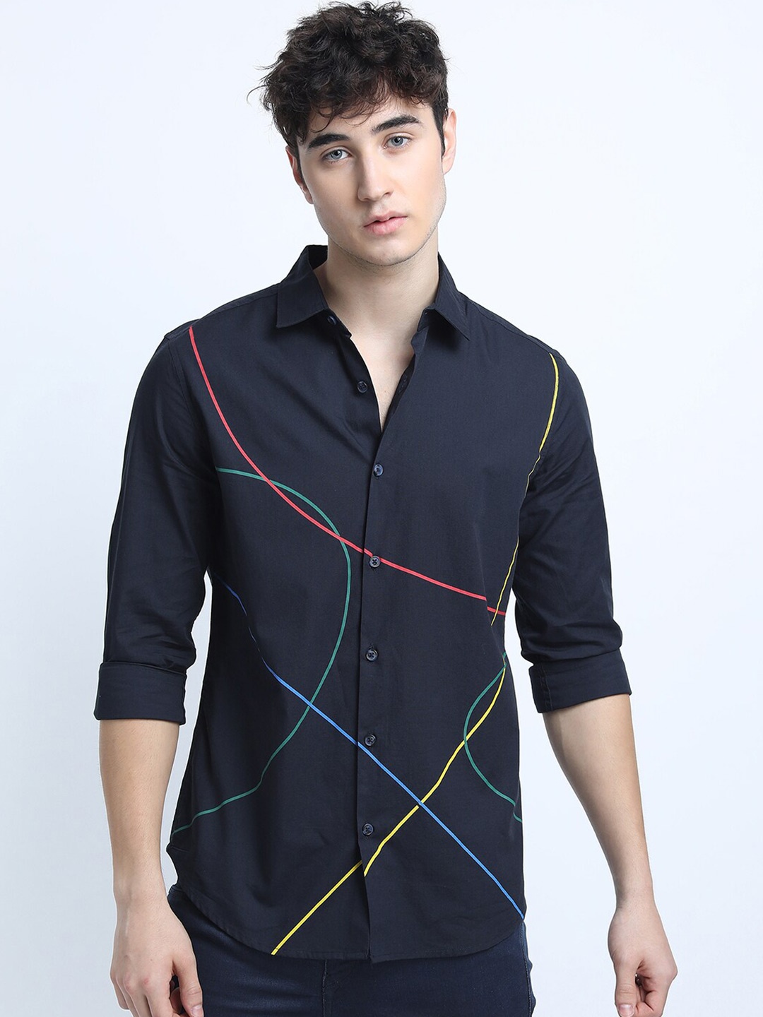 

HIGHLANDER Men Navy Blue Printed Slim Fit Casual Shirt