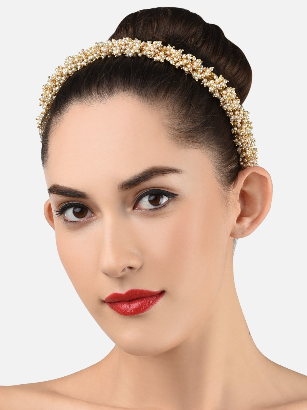 

Zaveri Pearls Women Gold-Toned & White Beaded Hairband