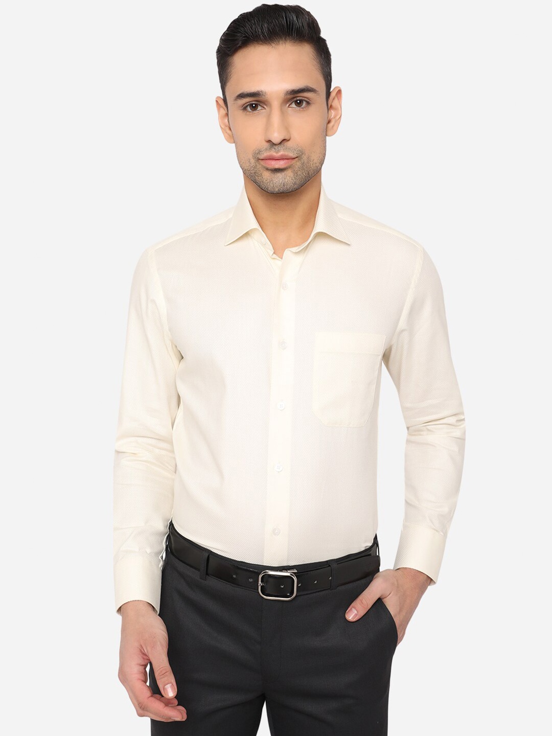 

METAL Men Cream-Coloured Classic Dobby Slim Fit Formal Shirt