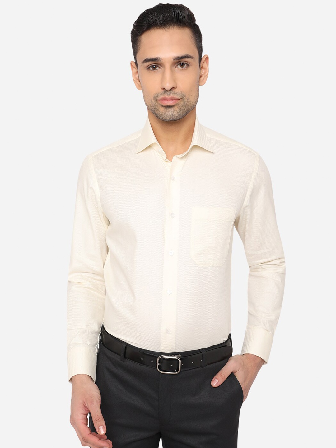 

METAL Men Cream-Coloured Classic Dobby Slim Fit Formal Shirt