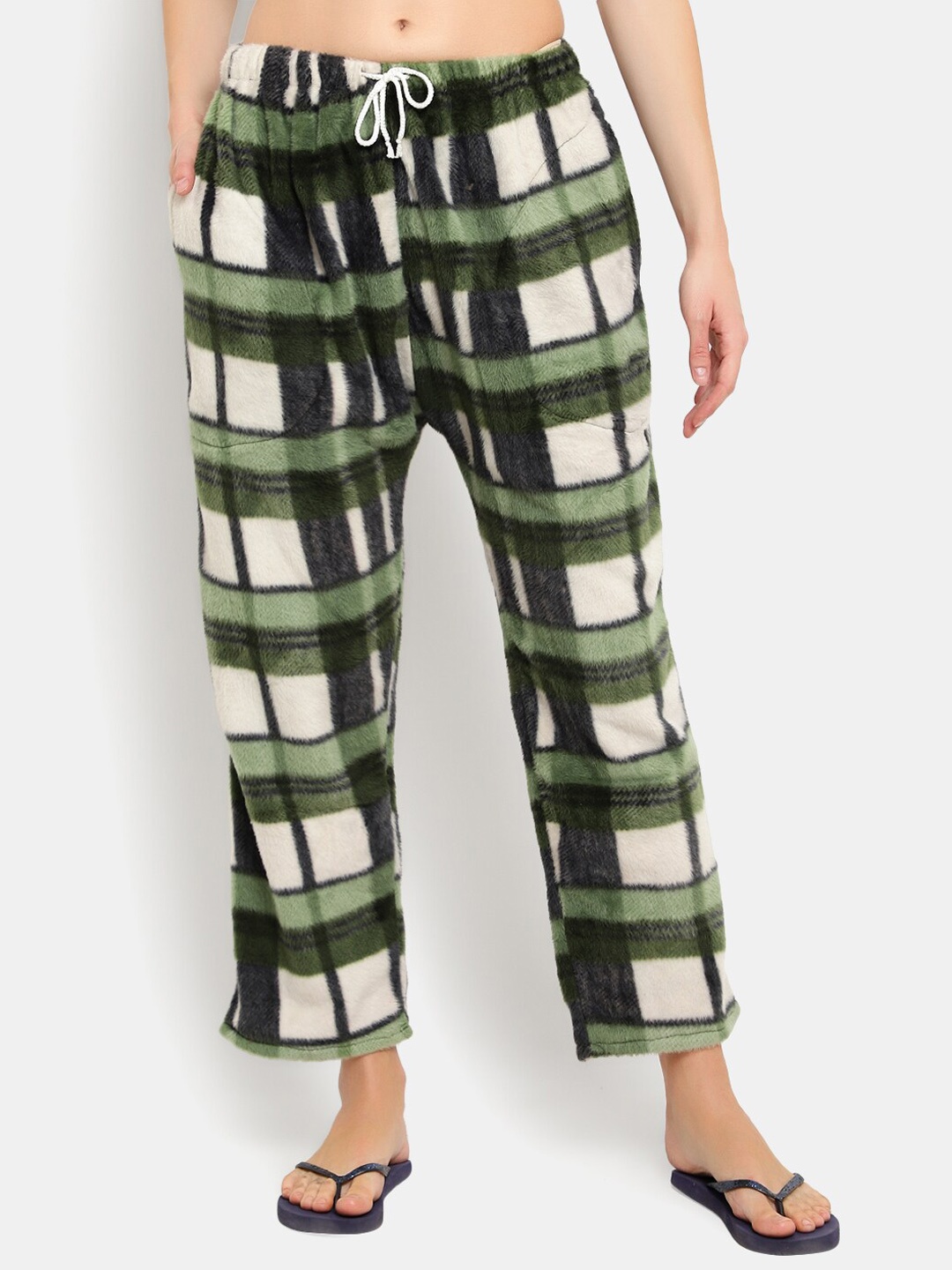 

CIERGE Women Green Checks Printed Wool Lounge Pants