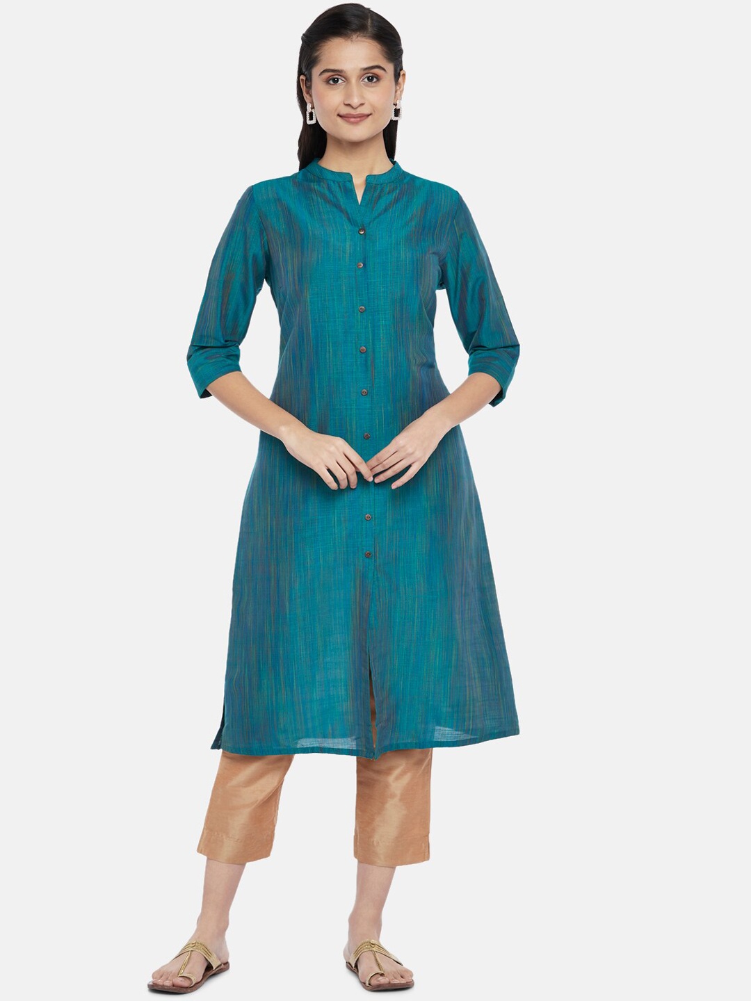 

RANGMANCH BY PANTALOONS Women Teal Blue A-Line Kurta