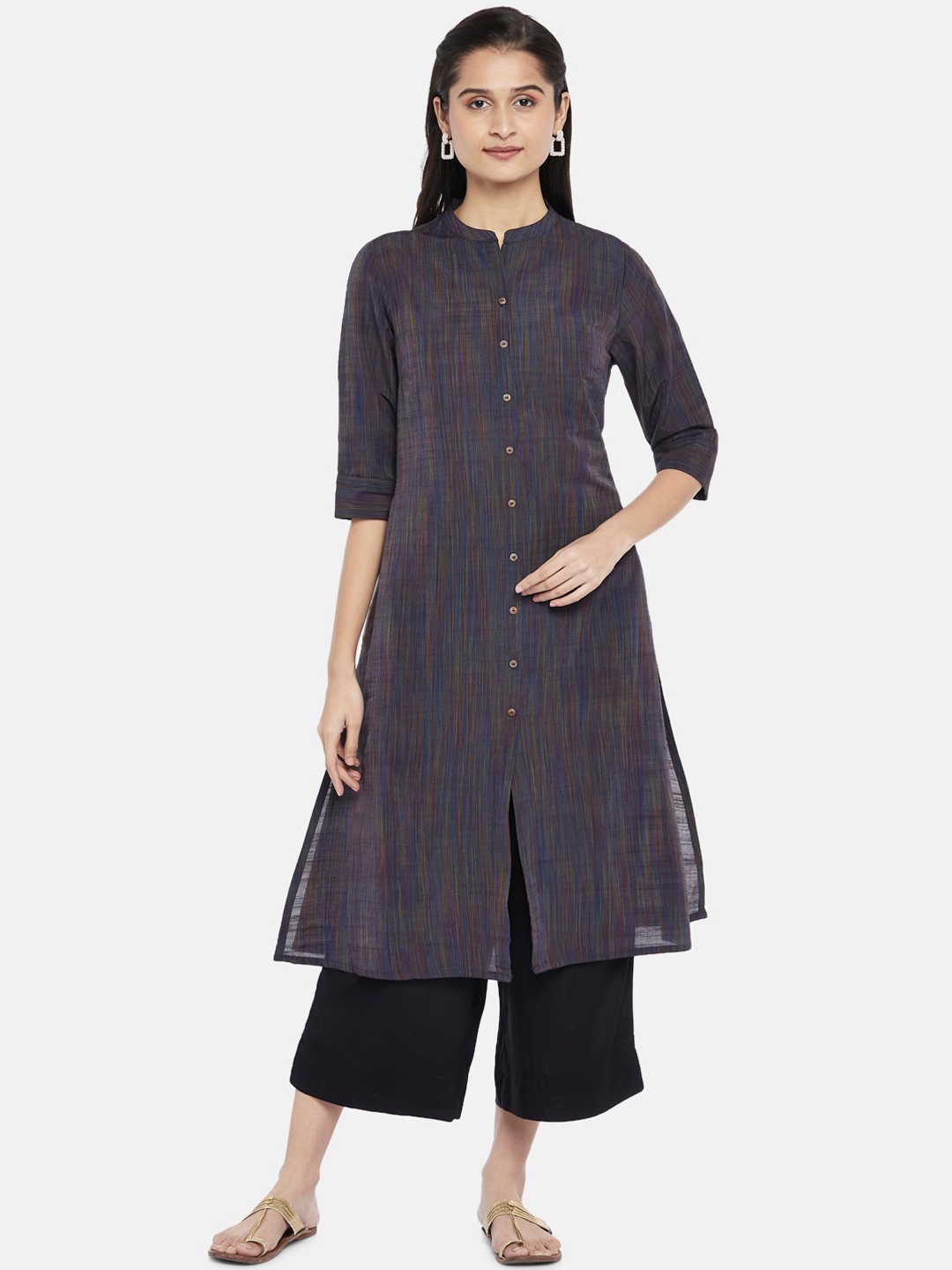 

RANGMANCH BY PANTALOONS Women Grey & Blue A-Line Kurta