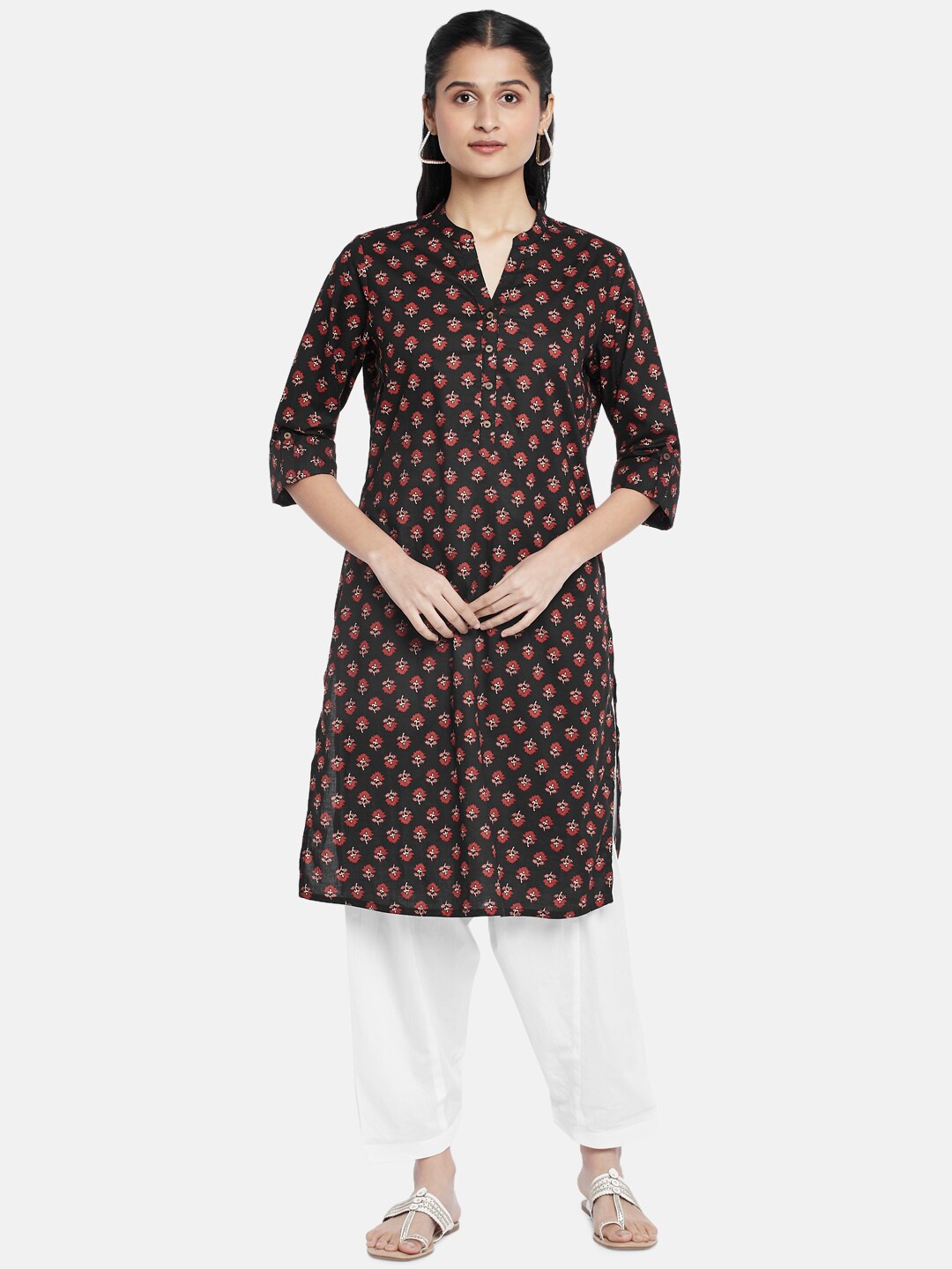 

RANGMANCH BY PANTALOONS Women Black & Red Ethnic Motifs Printed Cotton Kurta