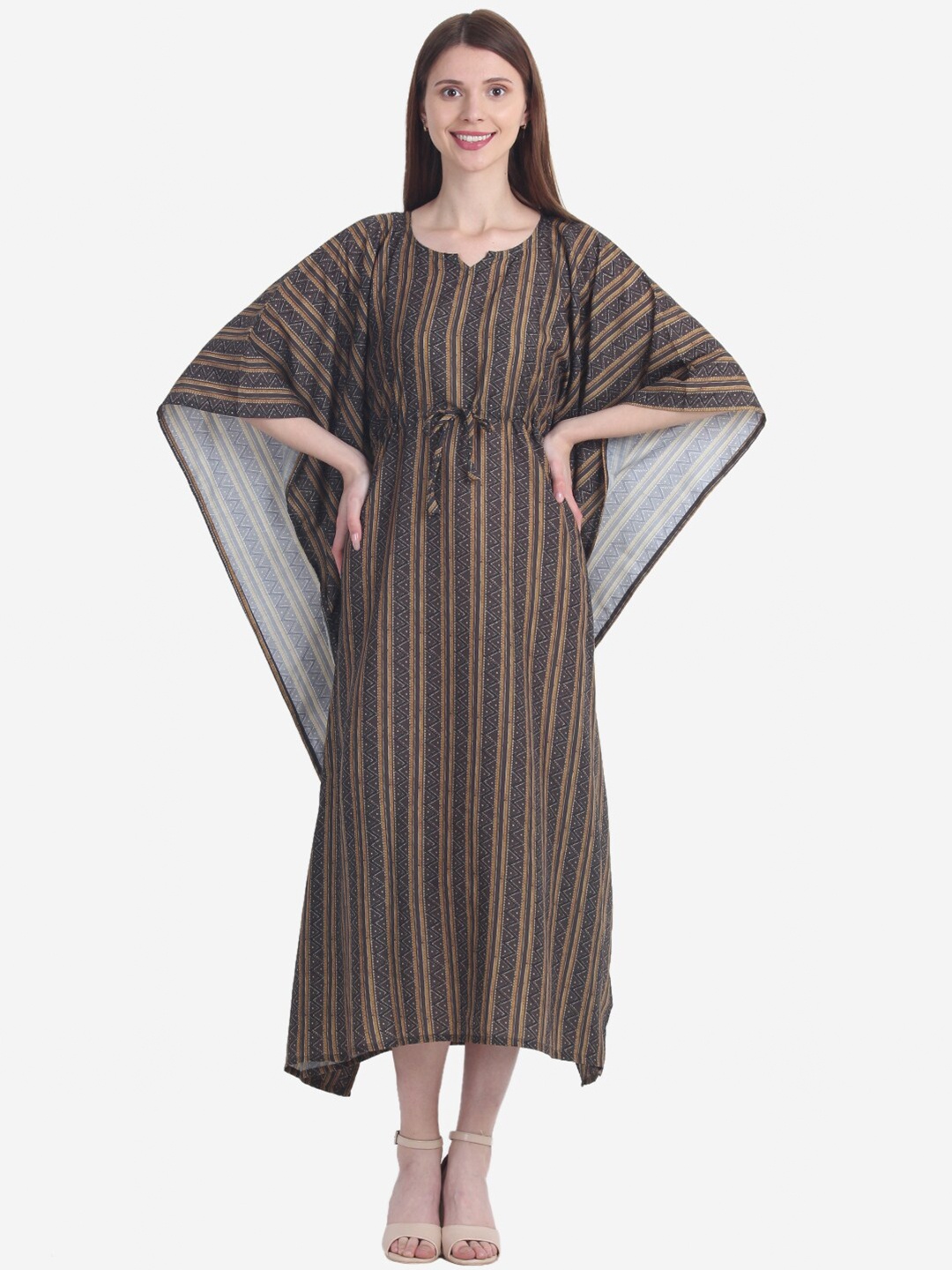 

House of JAMMIES Brown Zig Zag Printed Kaftan Midi Dress