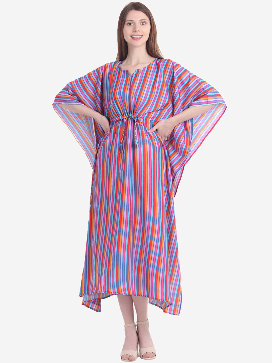

House of JAMMIES Lavender & Red Striped Kaftan Midi Dress