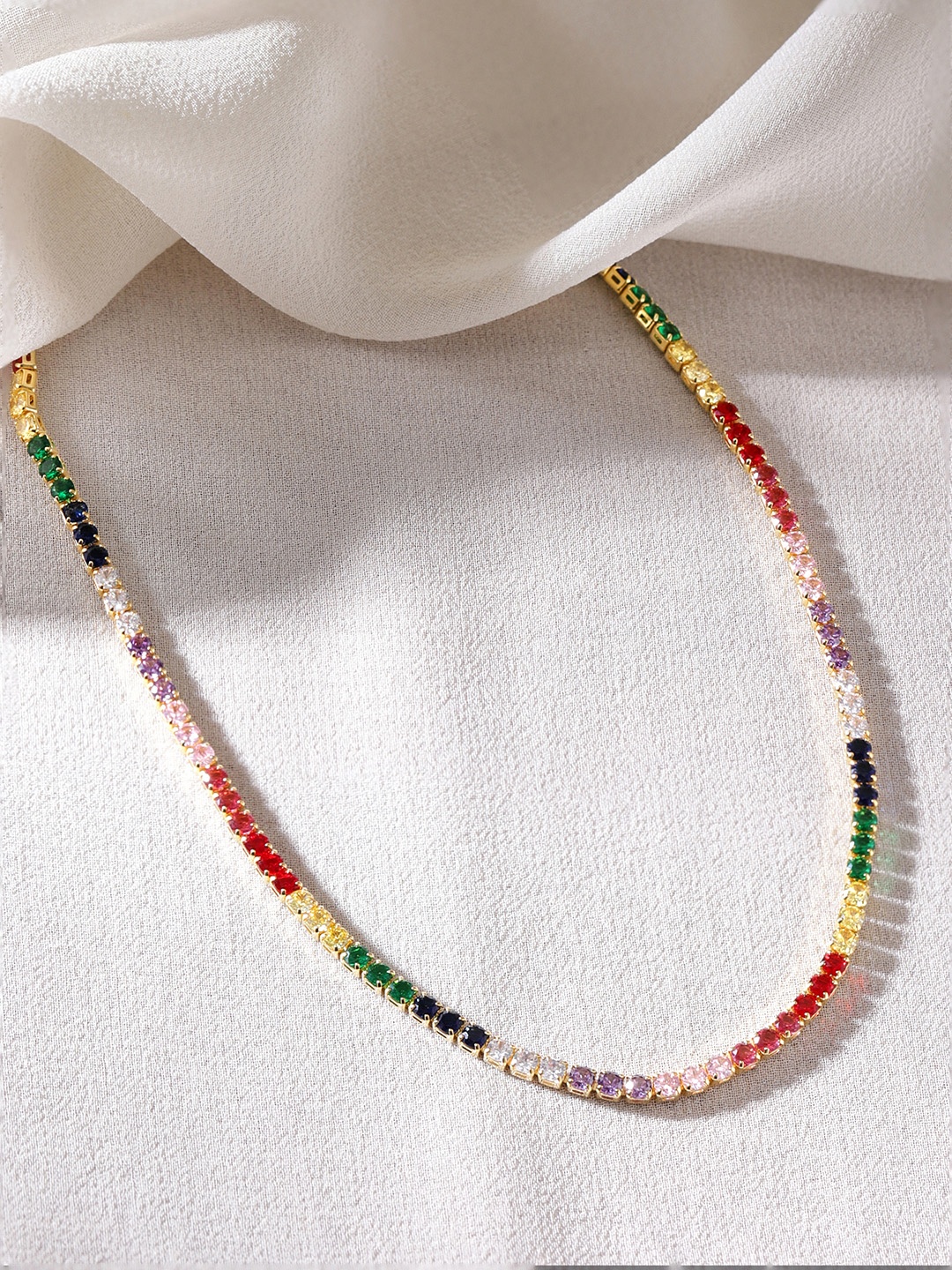 

Rubans Voguish 24K Gold Plated Multicolor Tennis Necklace