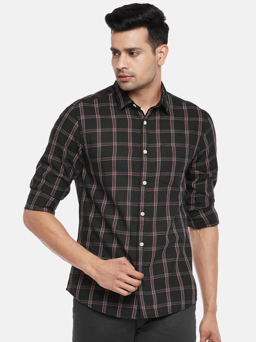 

Urban Ranger by pantaloons Men Black Slim Fit Grid Tattersall Checked Casual Shirt