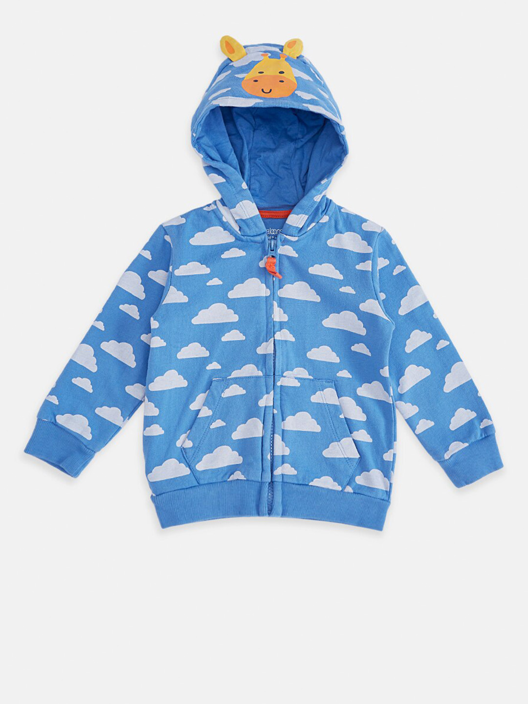 

Pantaloons Baby Boys Blue Printed Hooded Sweatshirt