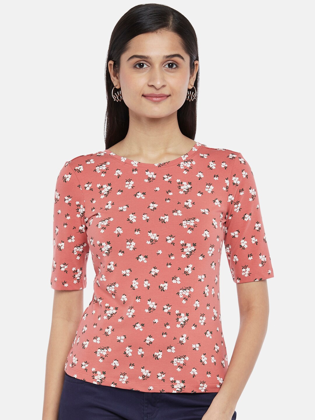 

Honey by Pantaloons Peach Floral Print Top