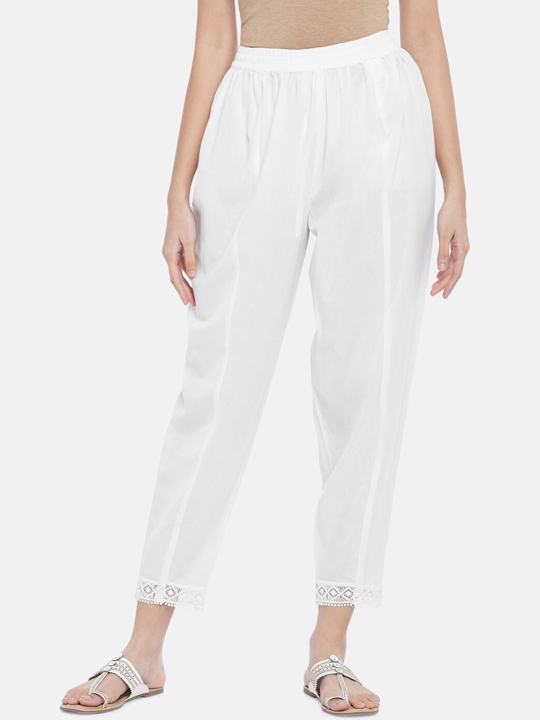 

RANGMANCH BY PANTALOONS Women Off White Trousers