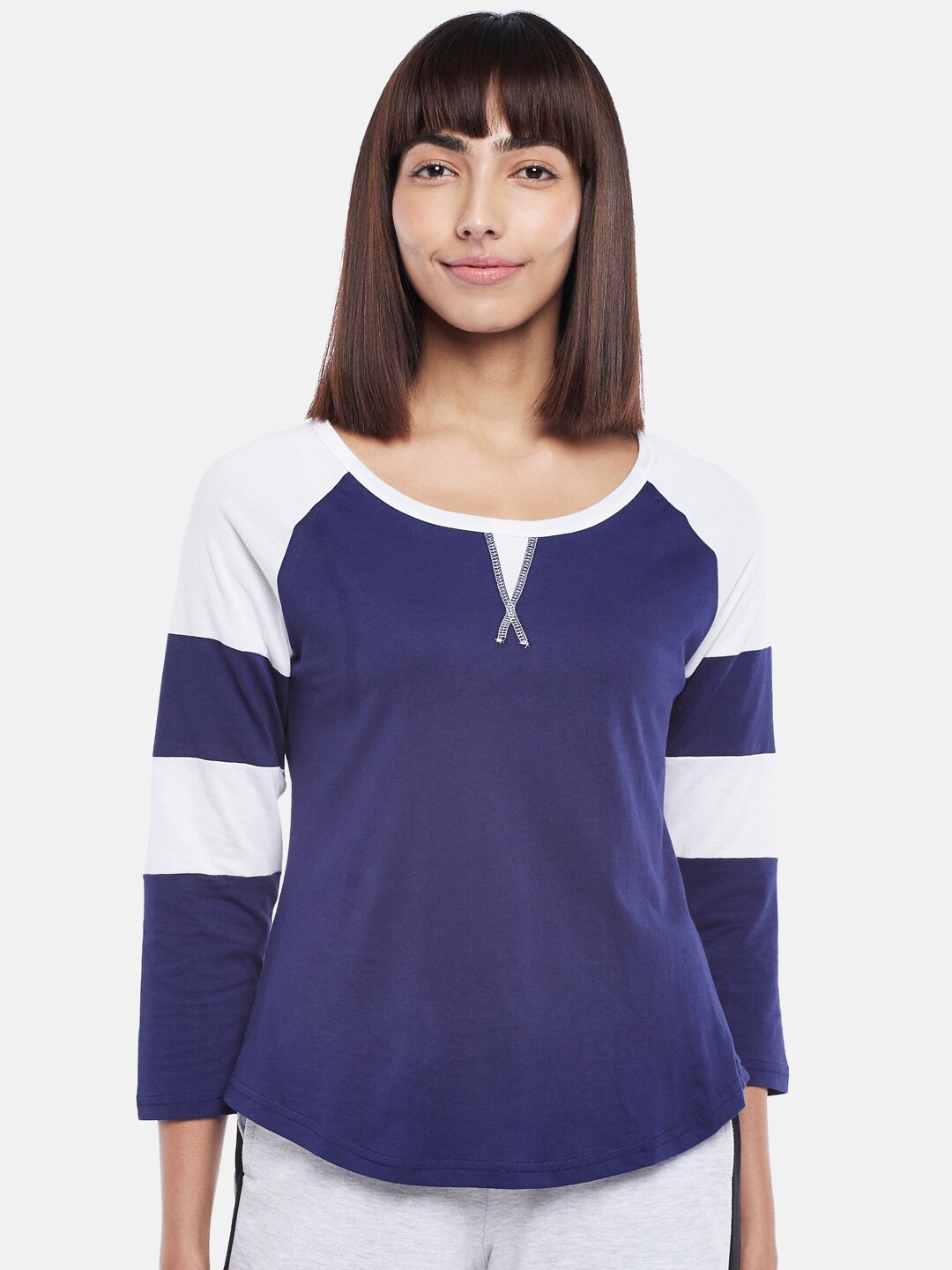 

Ajile by Pantaloons Women Navy Blue Cotton Top