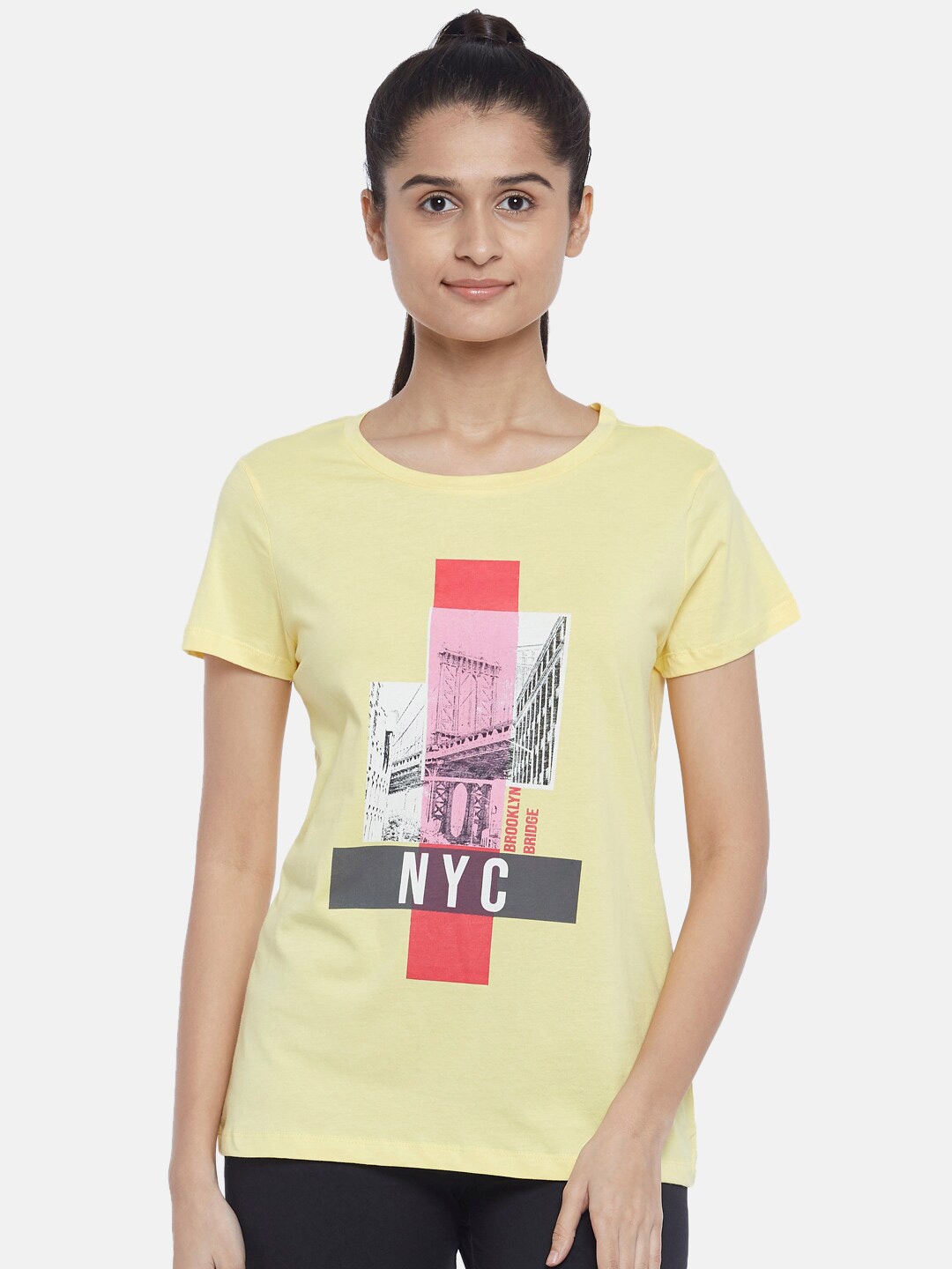 

Ajile by Pantaloons Yellow & Pink Print Top