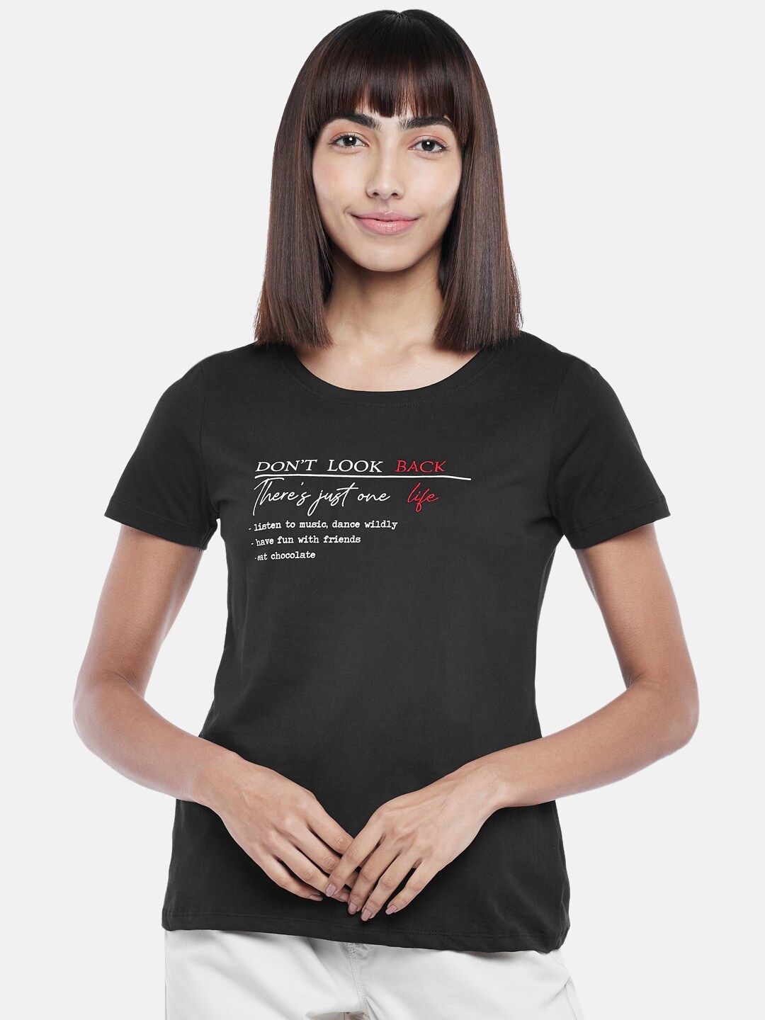 

Honey by Pantaloons Women Black Typography Printed T-shirt