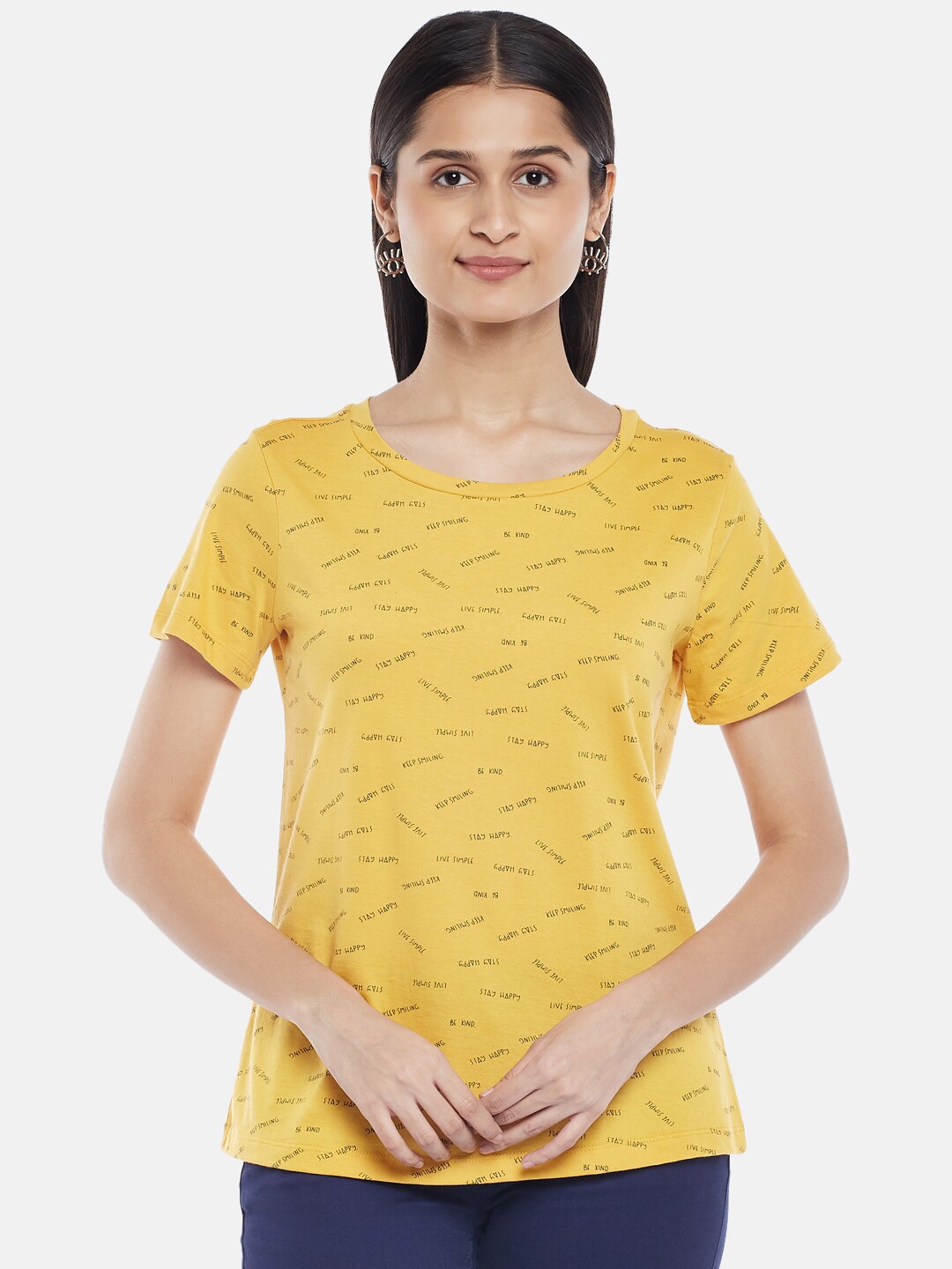 

Honey by Pantaloons Women Mustard Yellow Printed T-shirt