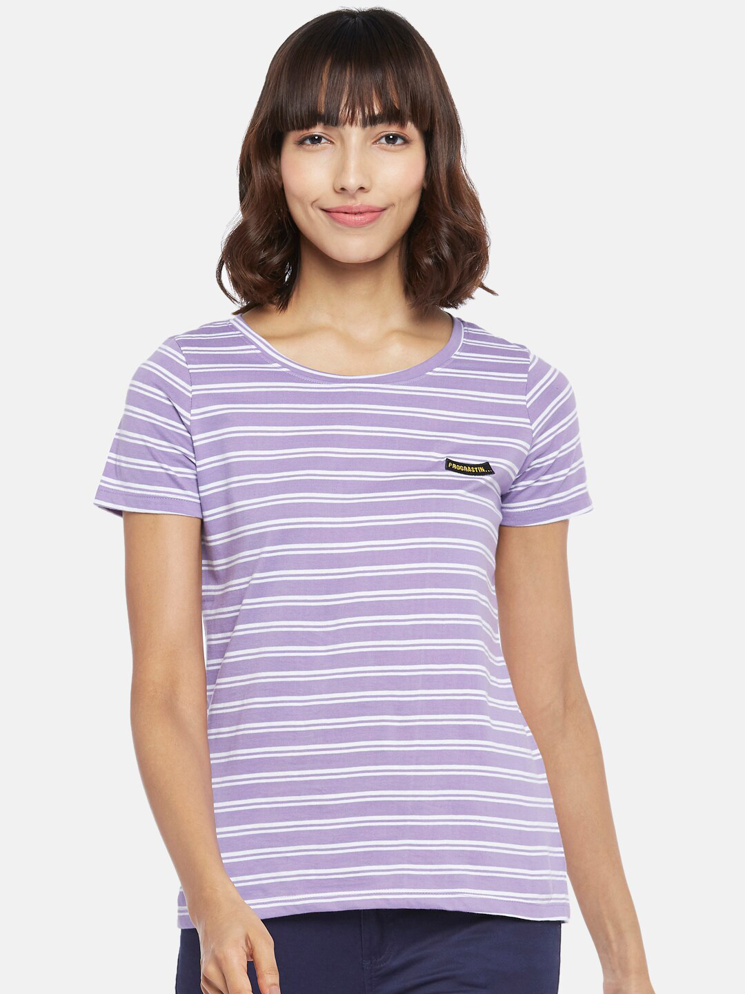 

Honey by Pantaloons Women Purple Striped T-shirt