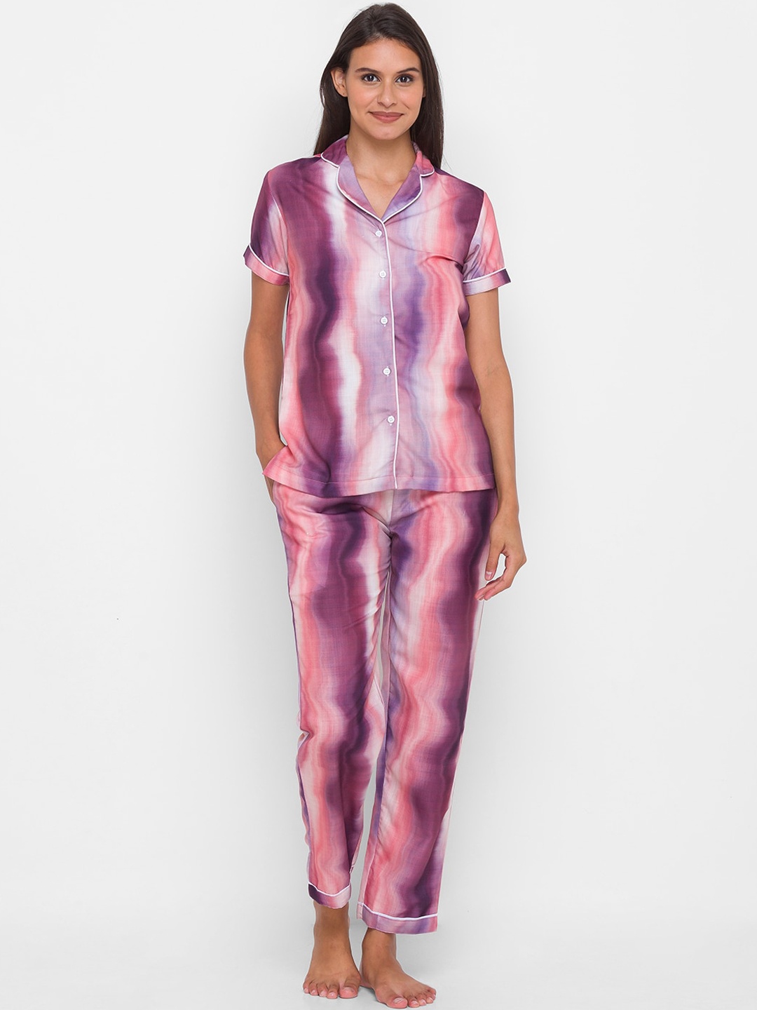 

FashionRack Women Purple & Coral Printed Night suit