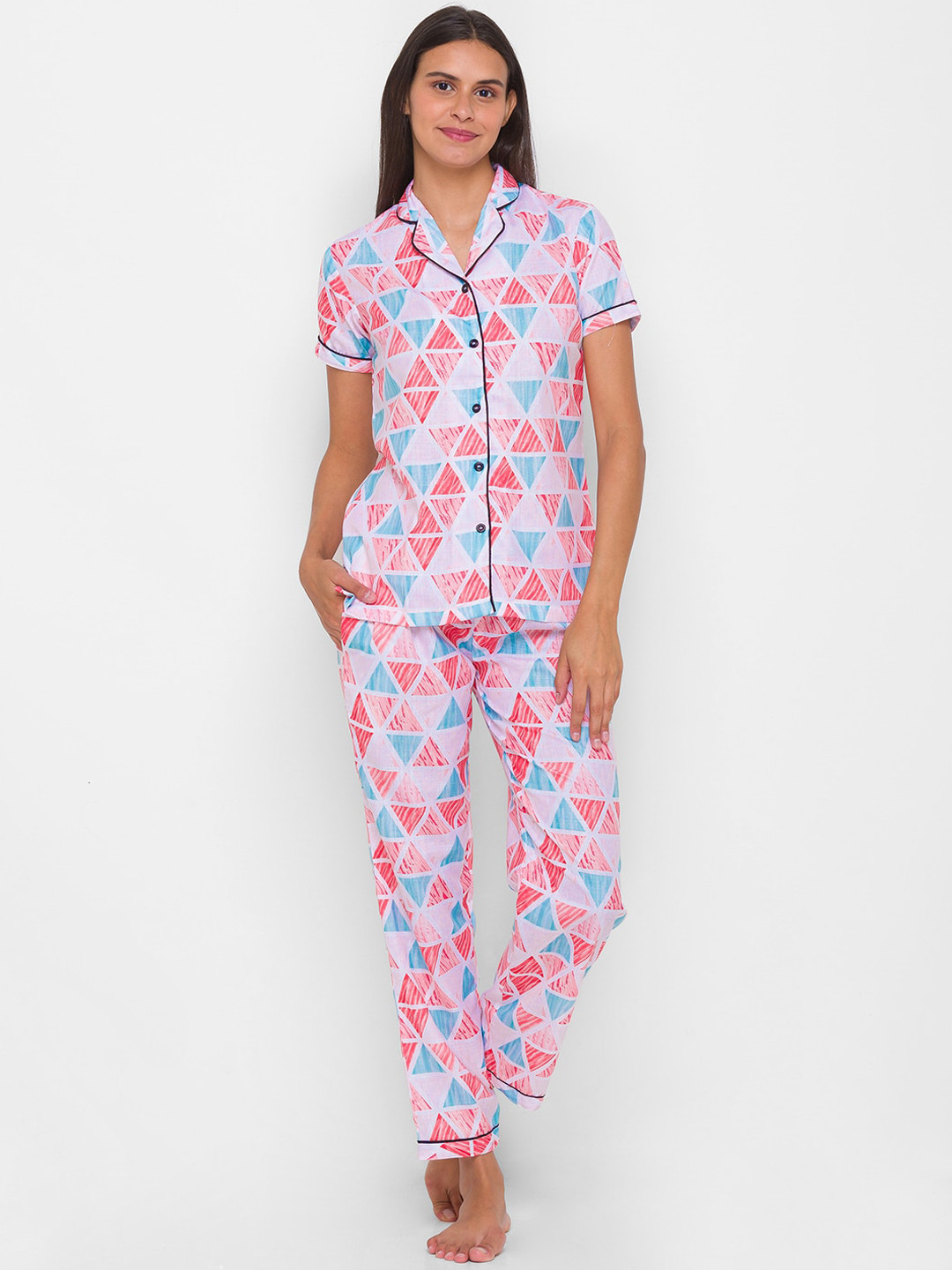 

FashionRack Women Red & Blue Printed Night suit