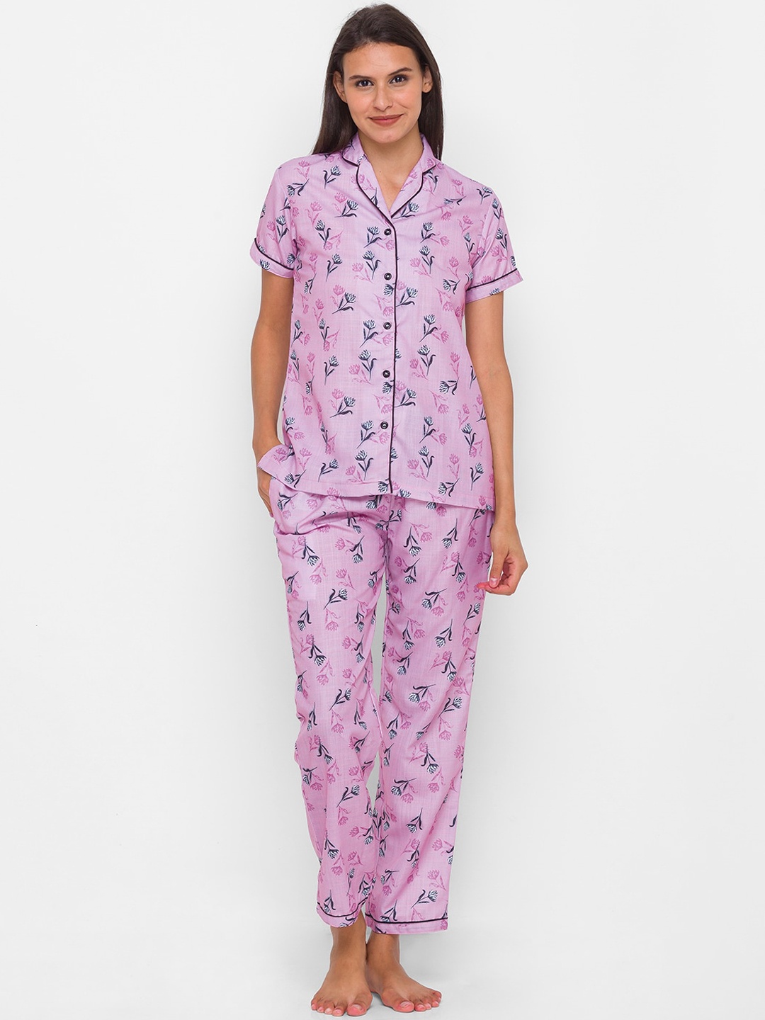

FashionRack Women Pink & Black Printed Night suit