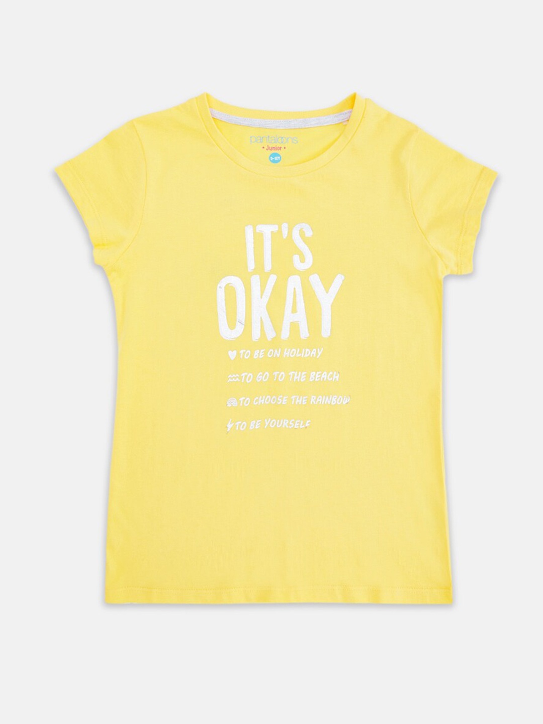 

Pantaloons Junior Girls Yellow Typography Printed Pure Cotton T-shirt