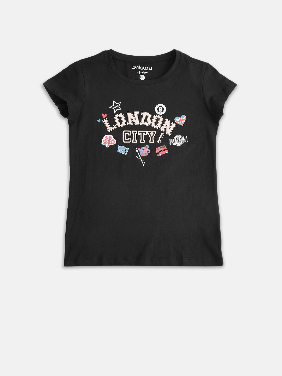 

Pantaloons Junior Girls Black Typography Printed T-shirt