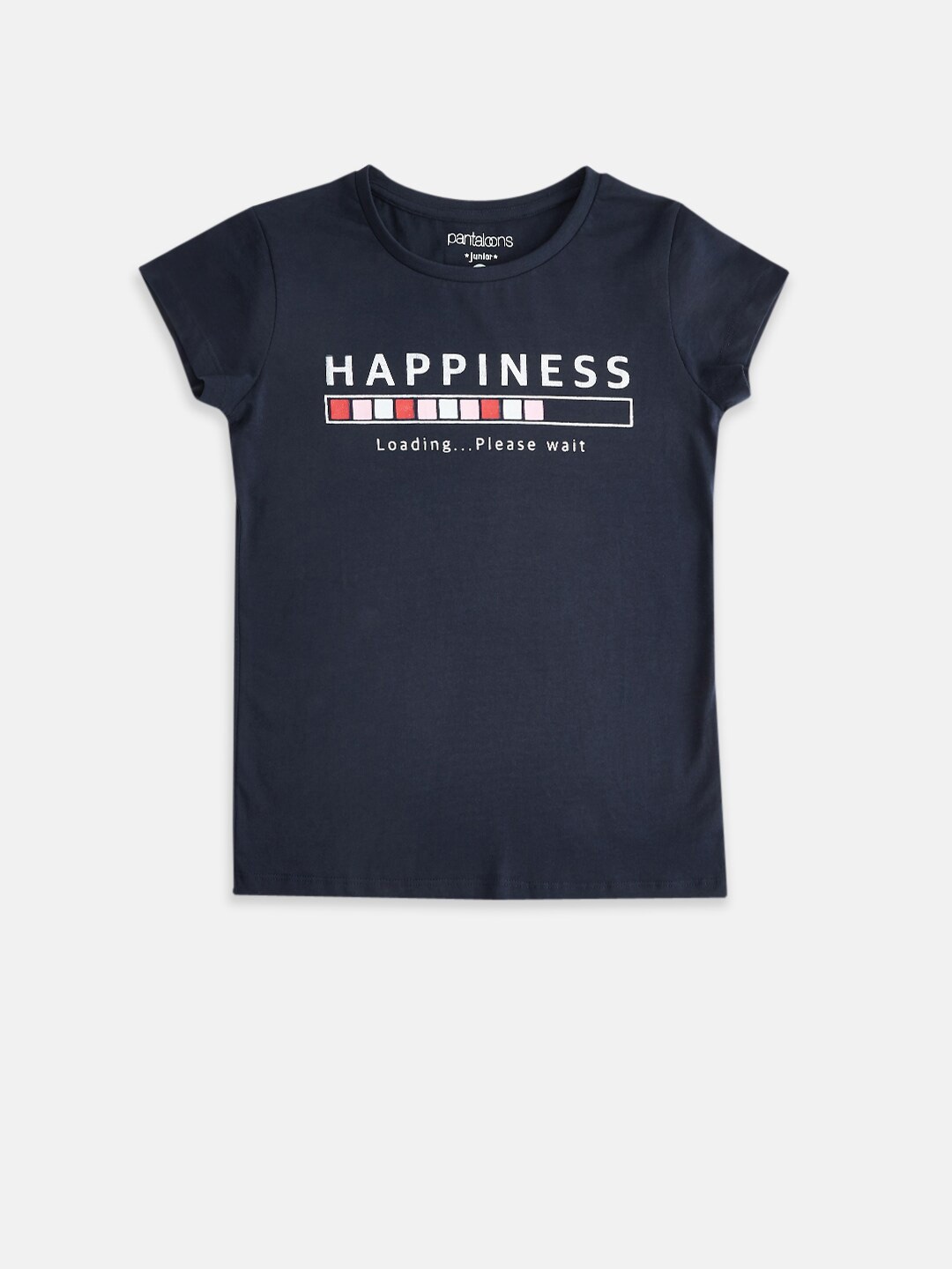 

Pantaloons Junior Girls Navy Blue Typography Printed T-shirt