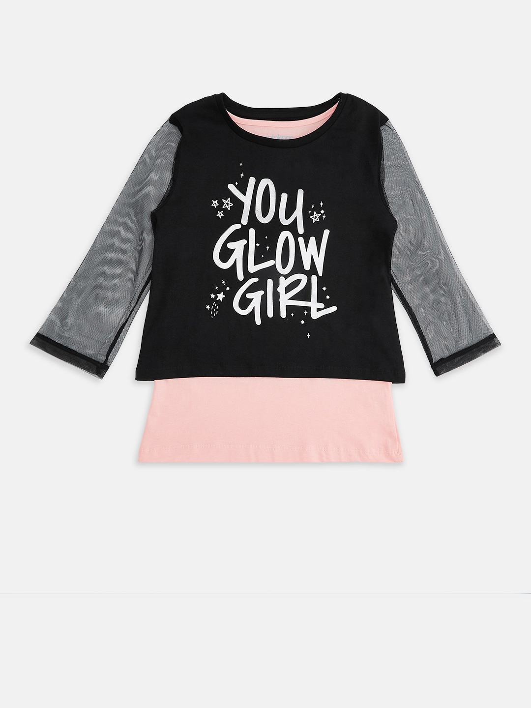 

Pantaloons Junior Girls Black & Pink Typography Printed T-shirt