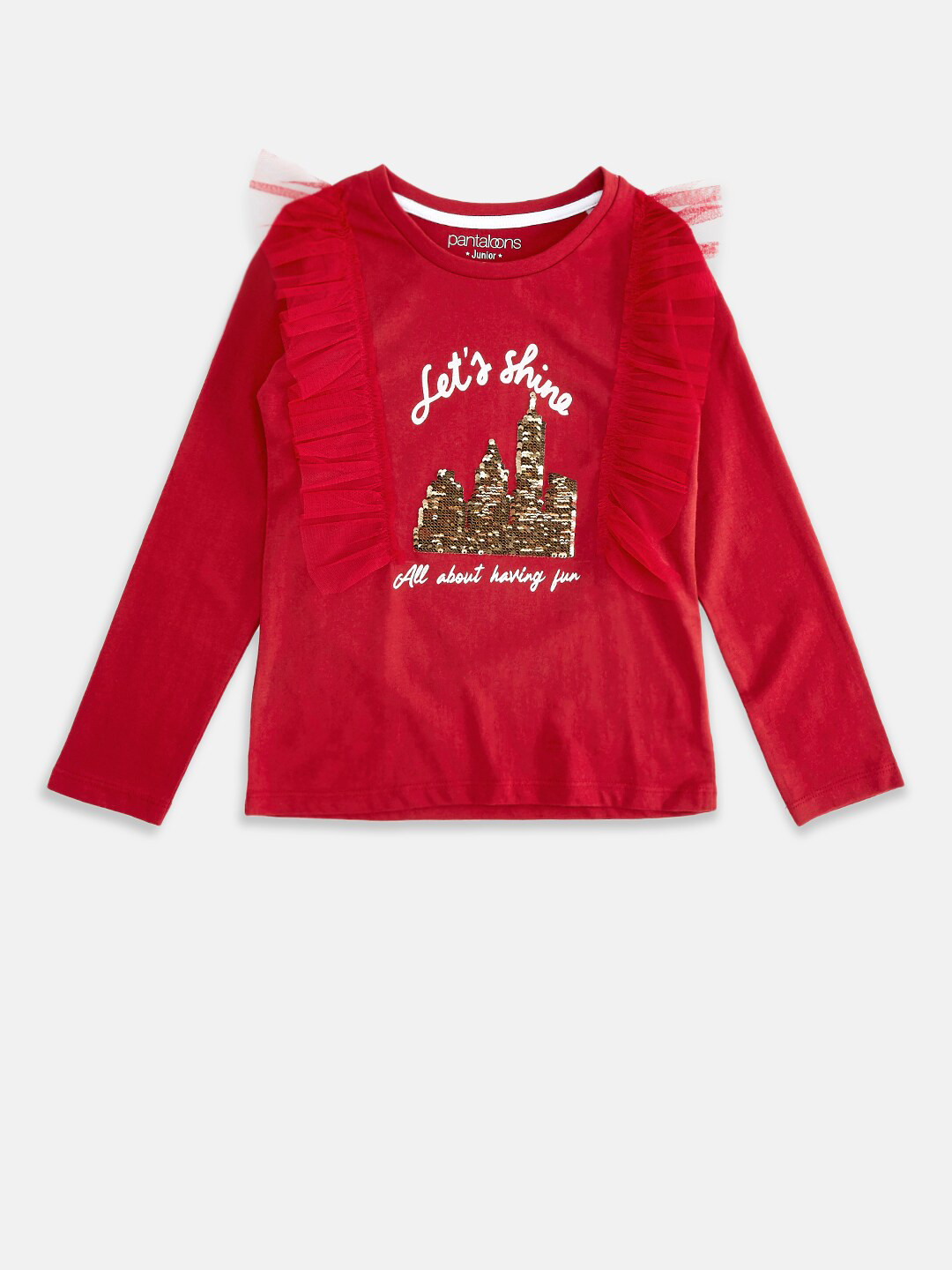 

Pantaloons Junior Girls Red Printed T-shirt