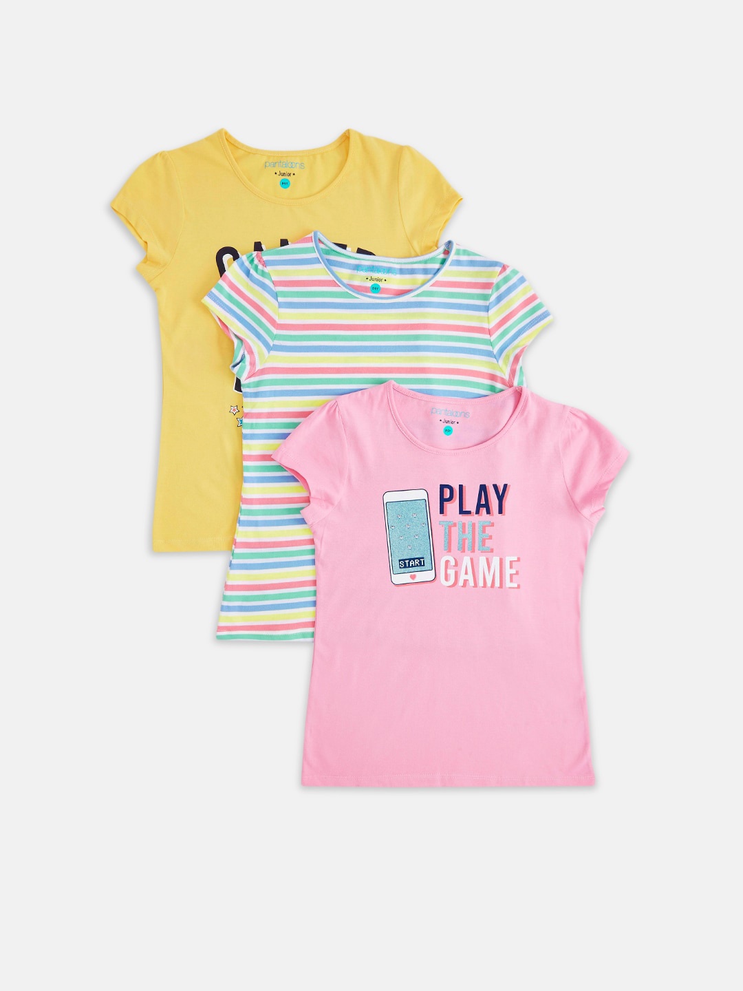 

Pantaloons Junior Girls Pack of 3 Pink & Yellow Printed T-shirt