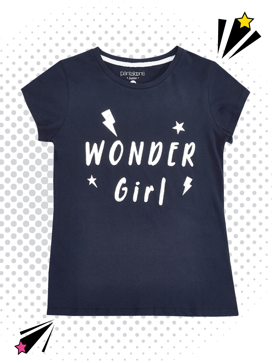 

Pantaloons Junior Girls Navy Blue & White Typography Printed T-shirt