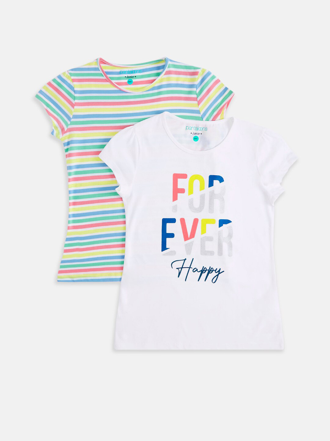 

Pantaloons Junior Girls Multicoloured Pack of 2 Printed T-shirt, Multi