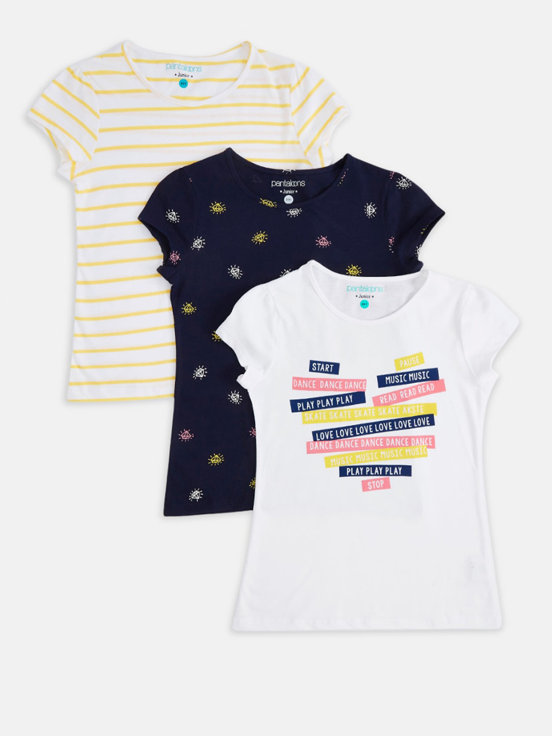 

Pantaloons Junior Girls Pack of 3 Printed T-shirt, Multi