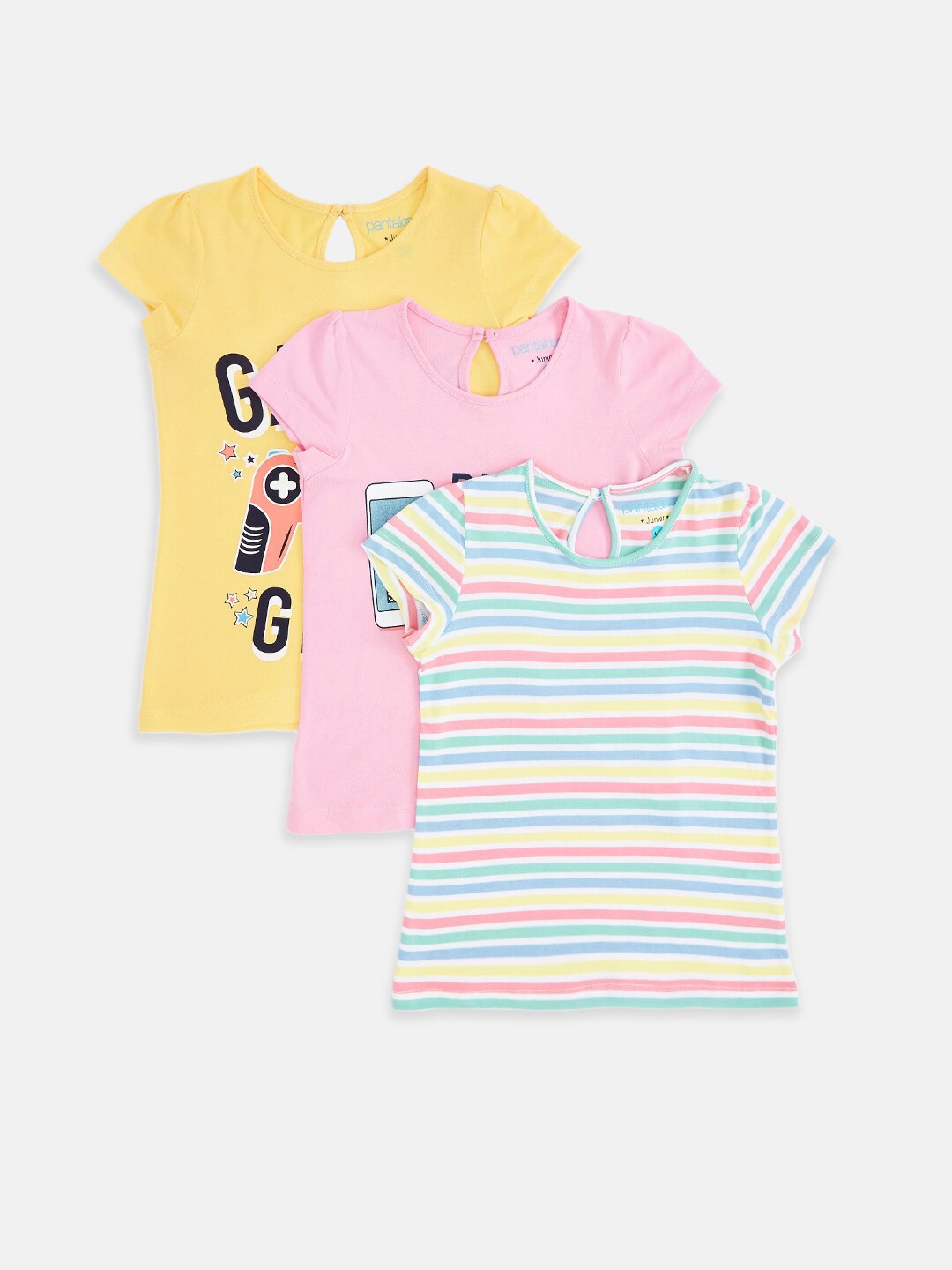 

Pantaloons Junior Girls Pack Of 3 Pink & Yellow Printed T-shirt