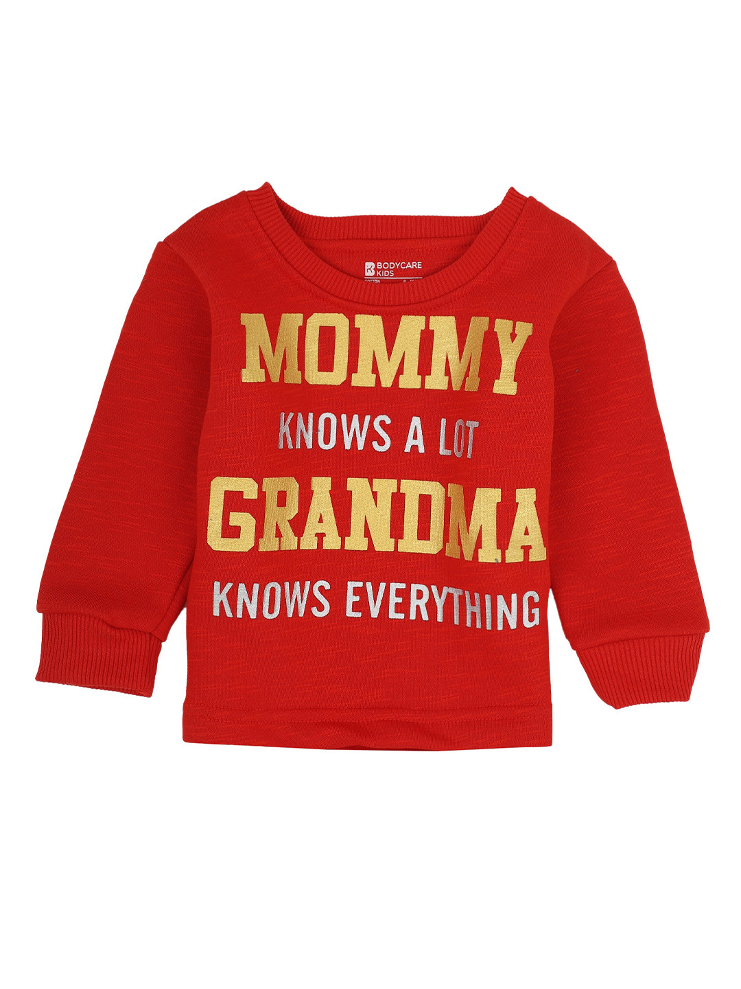 

Bodycare Kids Girls Red & Gold-Toned Typography Printed Cotton T-shirt